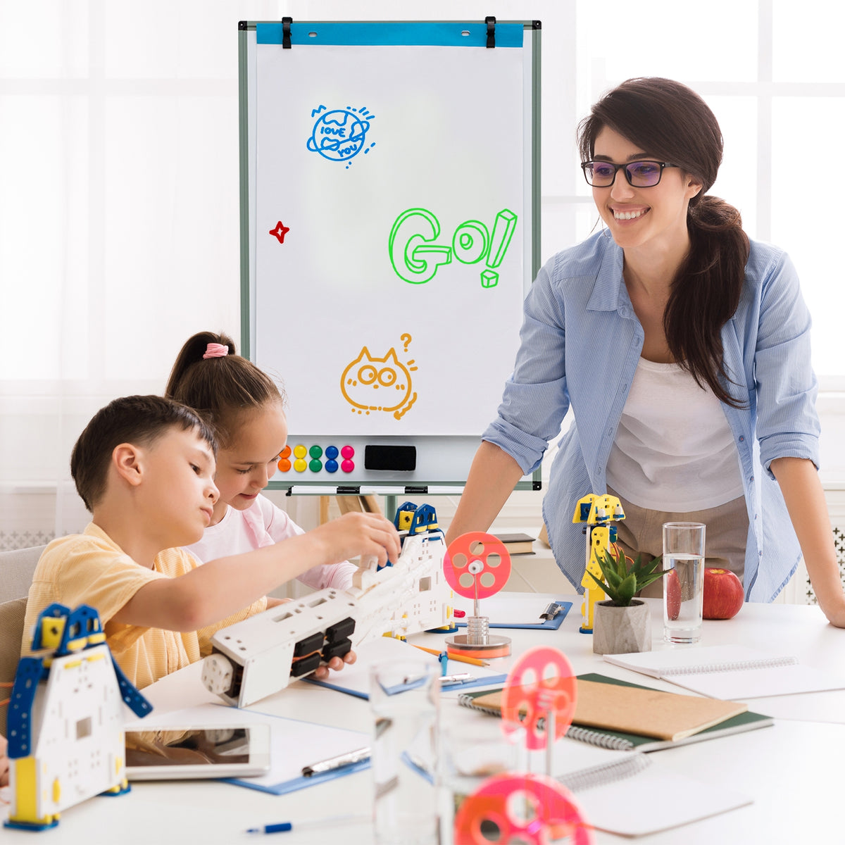 Height-Adjustable Mobile Whiteboard with Round Stand Paper Clips-Green ...