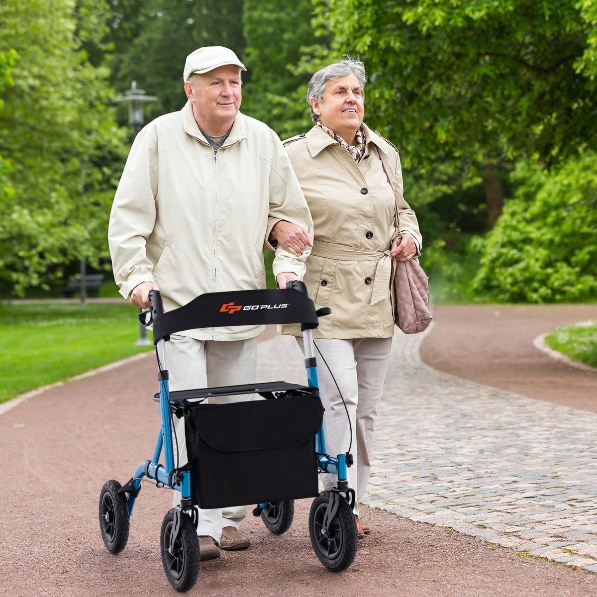 Height Adjustable Rollator Walker Foldable Rolling Walker with Seat for Seniors-Blue-Walkers & Rollators-DECOROLALA