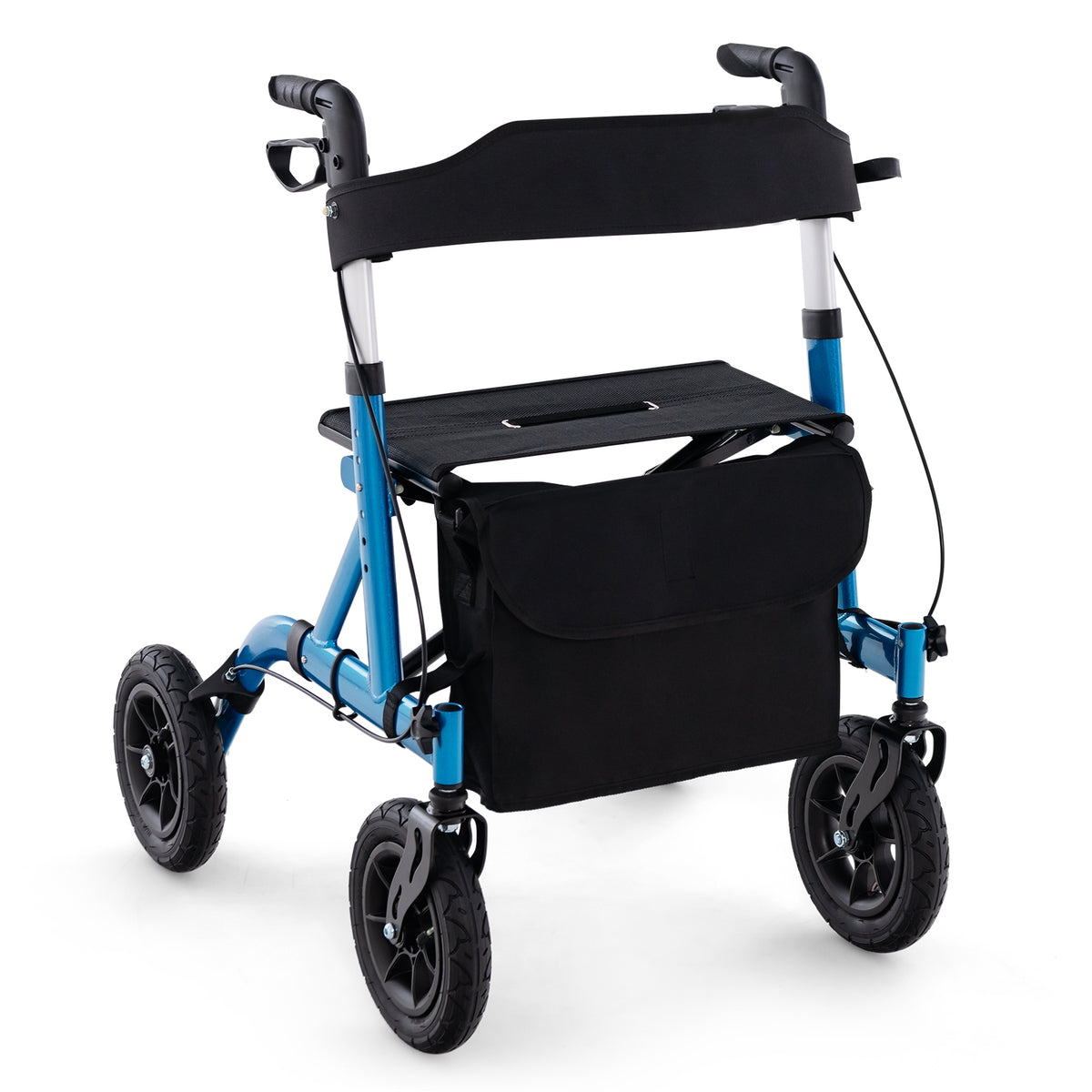 Height Adjustable Rollator Walker Foldable Rolling Walker with Seat for Seniors-Blue-Walkers & Rollators-DECOROLALA