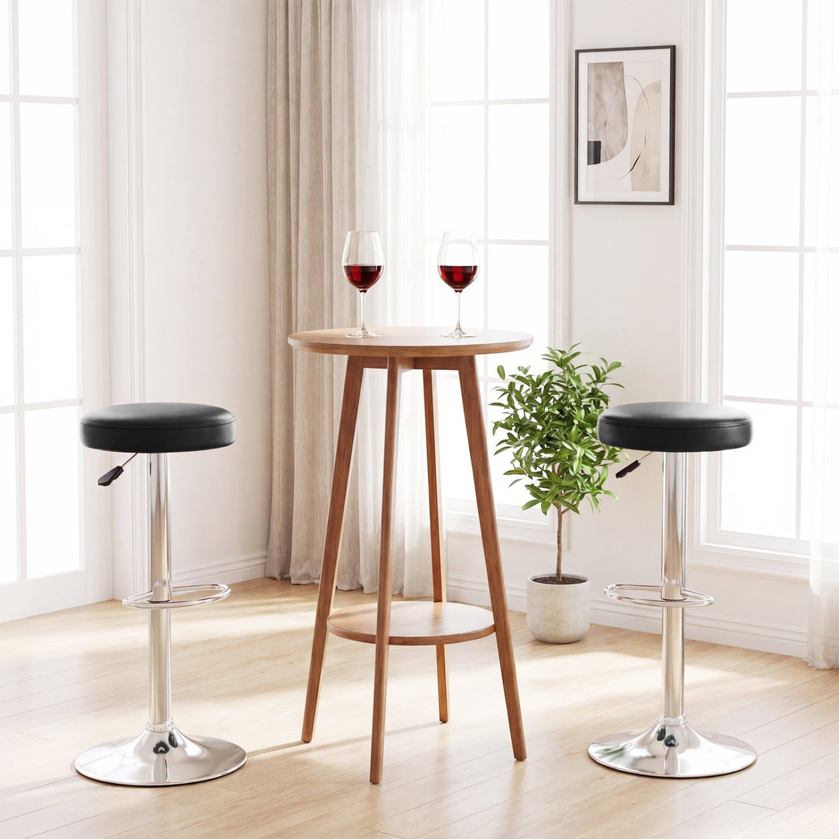 Height-adjustable Bar Stool with 360° Swivel for Kitchen & Dining-Black-Bar Stools-DECOROLALA