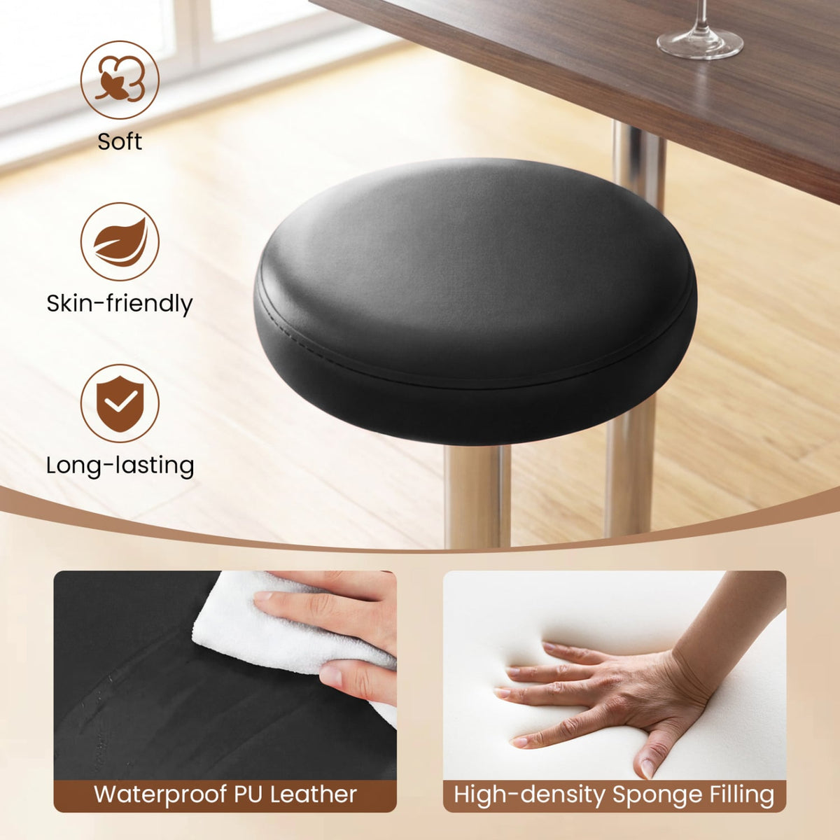 Height-adjustable Bar Stool with 360° Swivel for Kitchen & Dining-Black-Bar Stools-DECOROLALA
