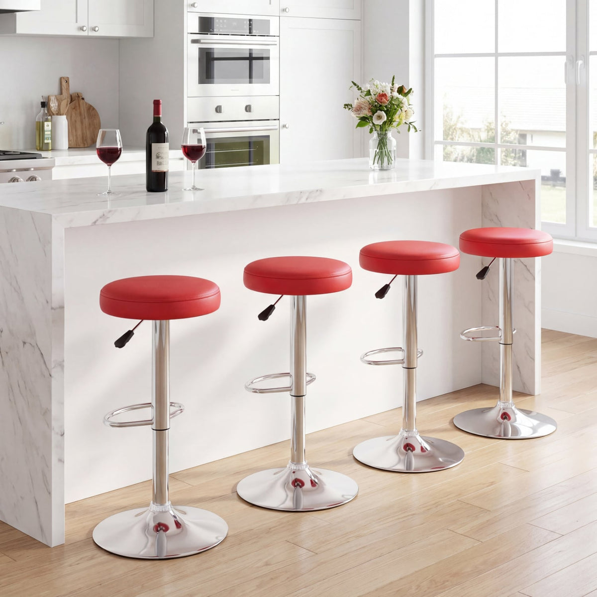 Height-adjustable Bar Stool with 360° Swivel for Kitchen & Dining-Red-Bar Stools-DECOROLALA