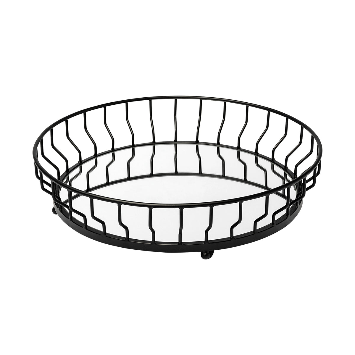 Helena 20L x 20W Black Metal Mirrored Bottom Round Serving Tray-Trays-DECOROLALA