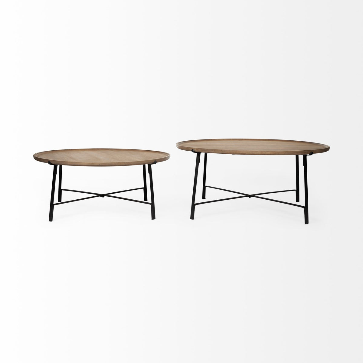 Helios (Set of 2) Brown Solid Wood Top Black Metal Base Nesting Coffee Tables-Coffee Tables-DECOROLALA