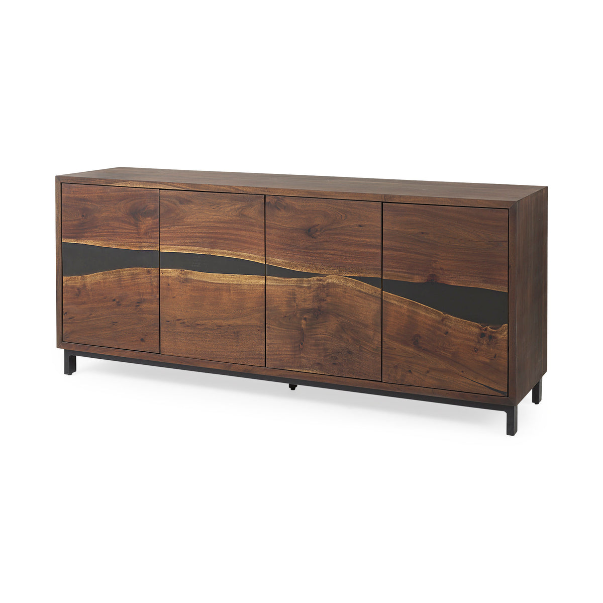 Hemlock Brown Wood Sideboard - Black Resin Finish-Sideboards & Buffets-DECOROLALA