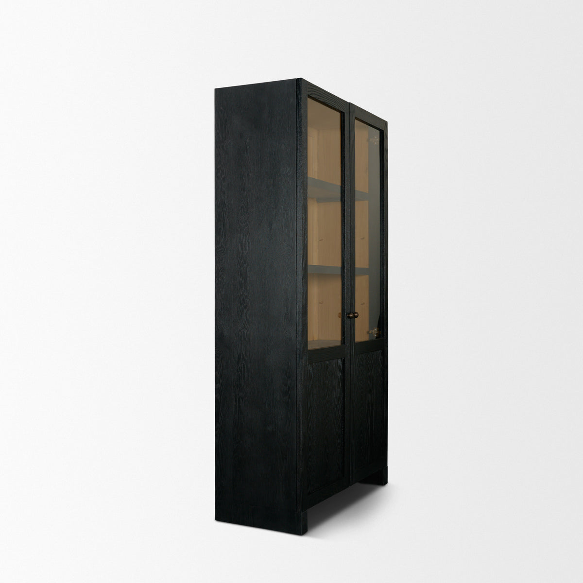 Henry & Light Brown Oak Wood w/ Glass Doors Curio Cabinet-Cabinets-DECOROLALA