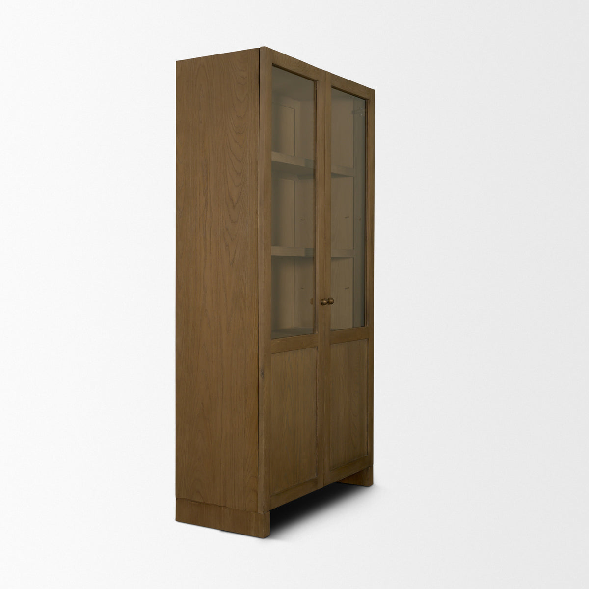Henry & Light Brown Oak Wood w/ Glass Doors Curio Cabinet-Cabinets-DECOROLALA