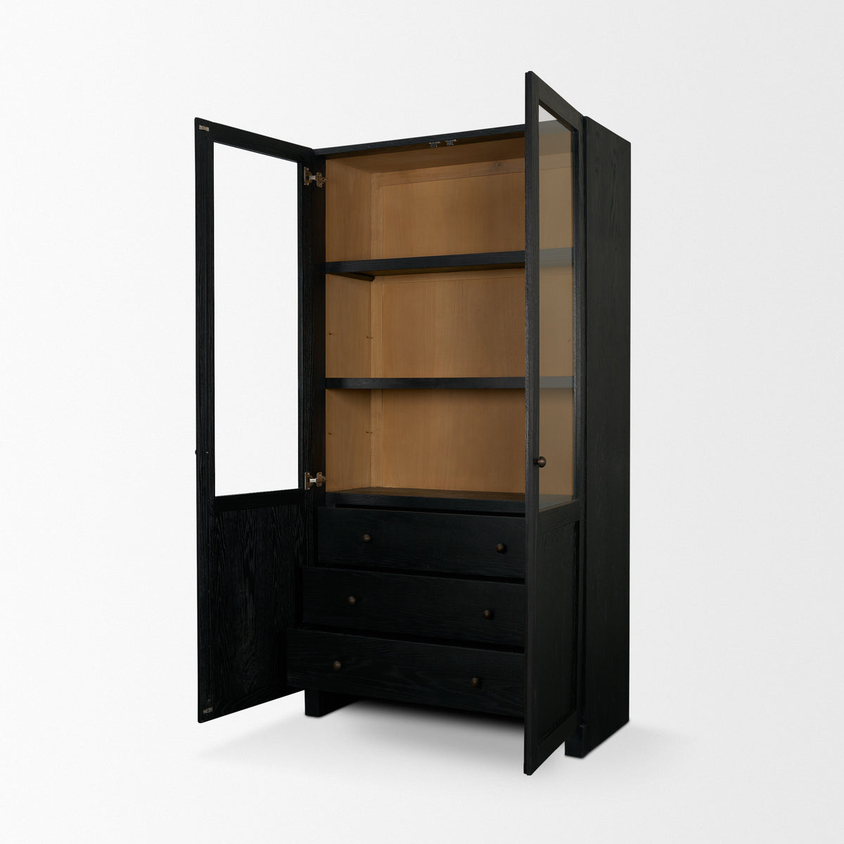 Henry & Light Brown Oak Wood w/ Glass Doors Curio Cabinet-Cabinets-DECOROLALA