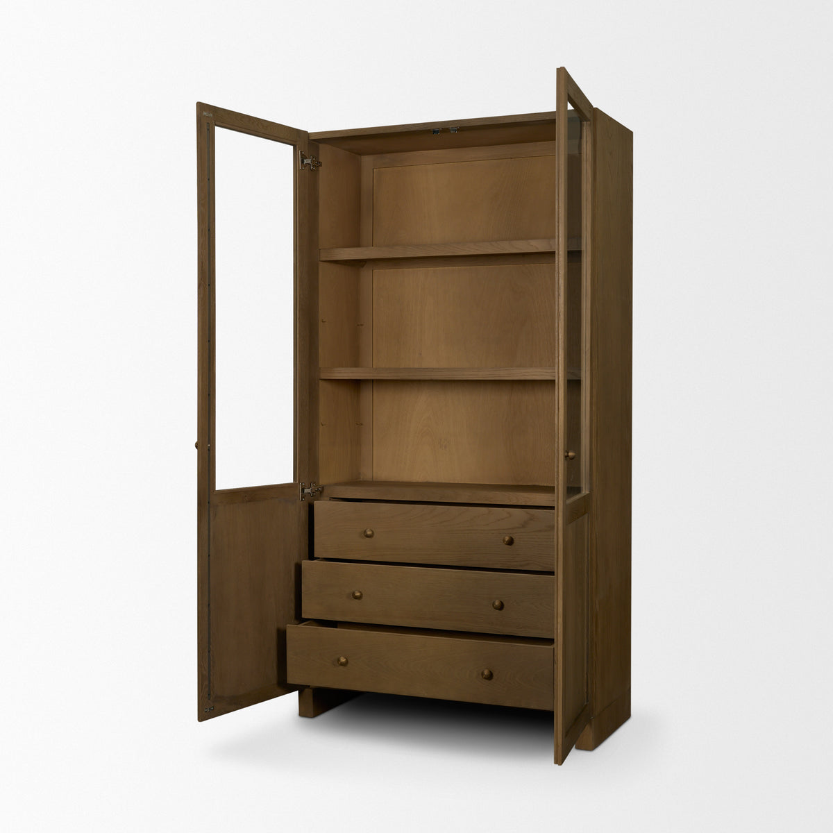 Henry & Light Brown Oak Wood w/ Glass Doors Curio Cabinet-Cabinets-DECOROLALA