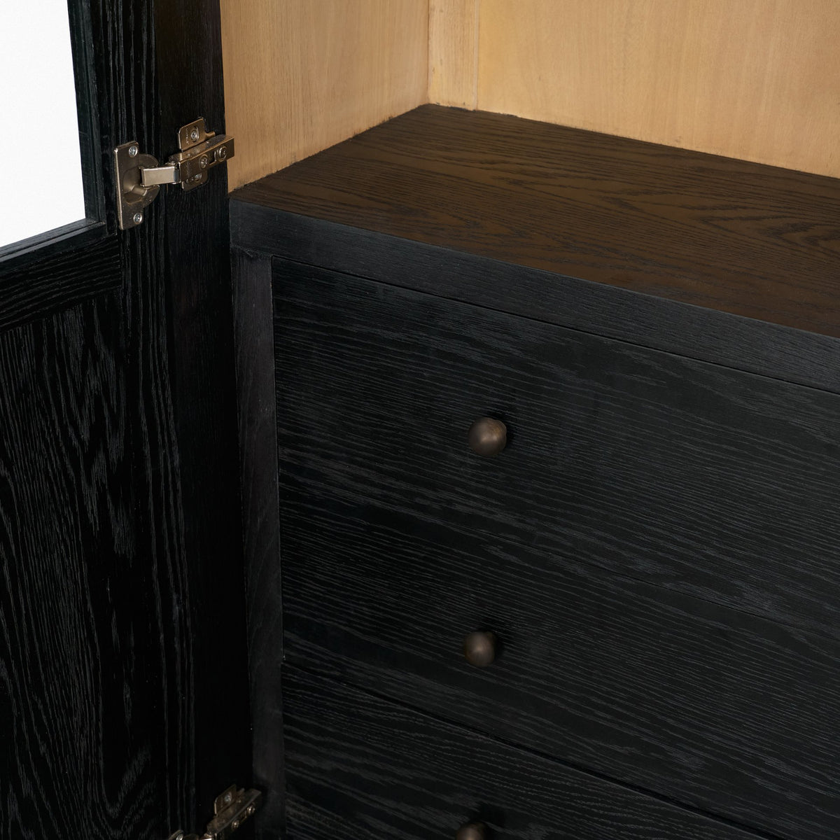 Henry & Light Brown Oak Wood w/ Glass Doors Curio Cabinet-Cabinets-DECOROLALA