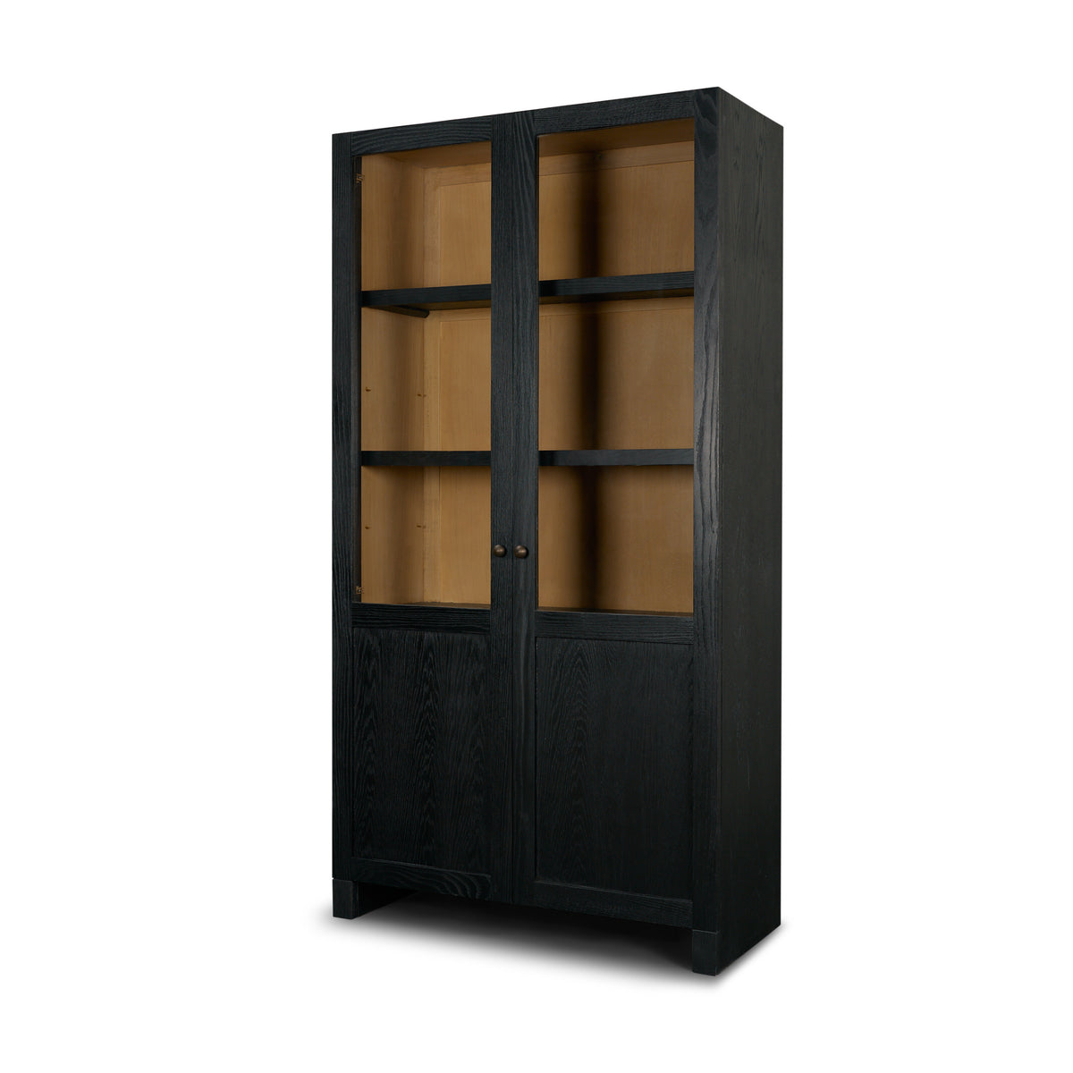 Henry & Light Brown Oak Wood w/ Glass Doors Curio Cabinet-Cabinets-DECOROLALA