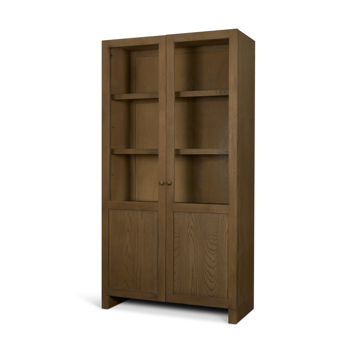 Henry & Light Brown Oak Wood w/ Glass Doors Curio Cabinet-Cabinets-DECOROLALA