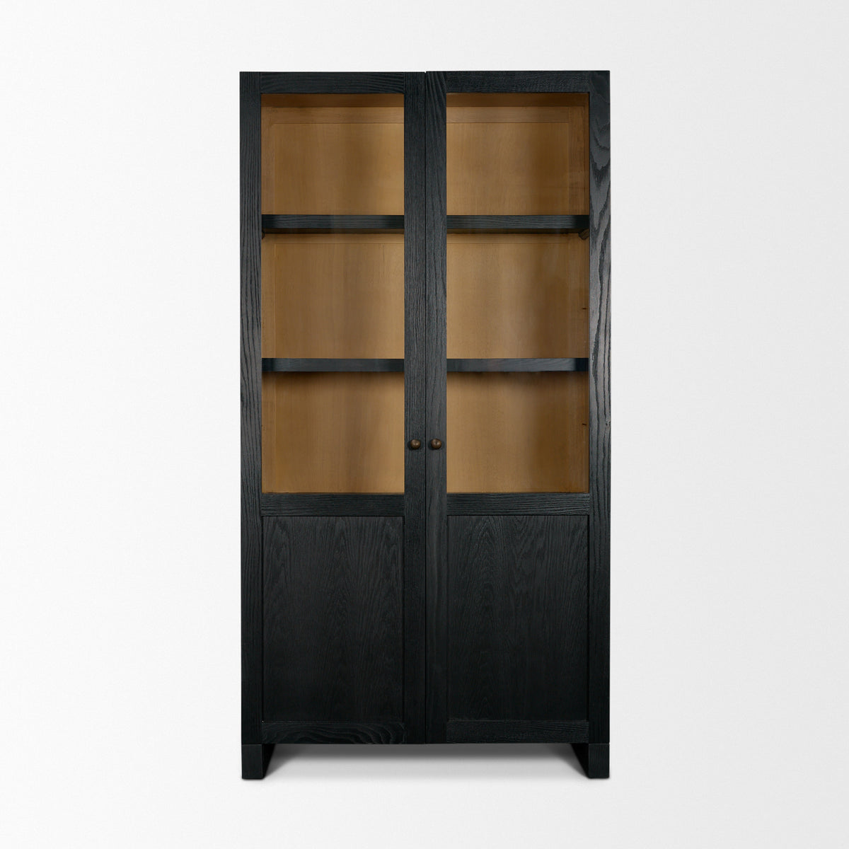 Henry & Light Brown Oak Wood w/ Glass Doors Curio Cabinet-Cabinets-DECOROLALA