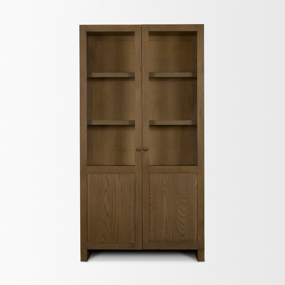 Henry & Light Brown Oak Wood w/ Glass Doors Curio Cabinet-Cabinets-DECOROLALA