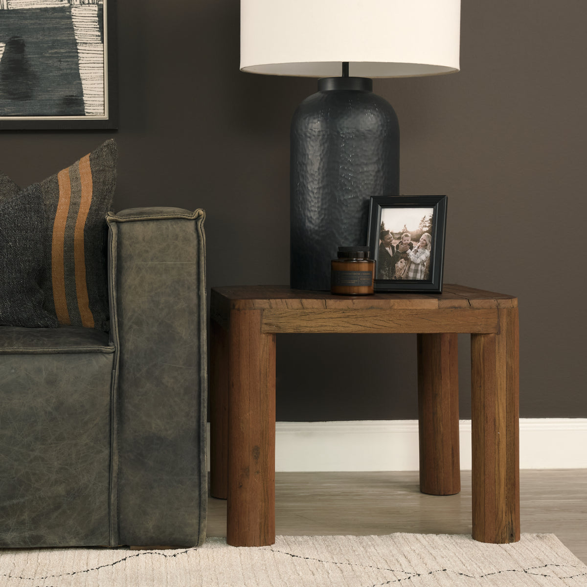 Hewitt Square Smooth Reclaimed Wood Side Table-End and Side Tables-DECOROLALA