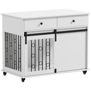 39" Dog Crate Furniture, Dog Kennel Indoor with 2 Drawers, Wheels, Sliding Door, Dog Cage for Medium Large Dogs, Oak