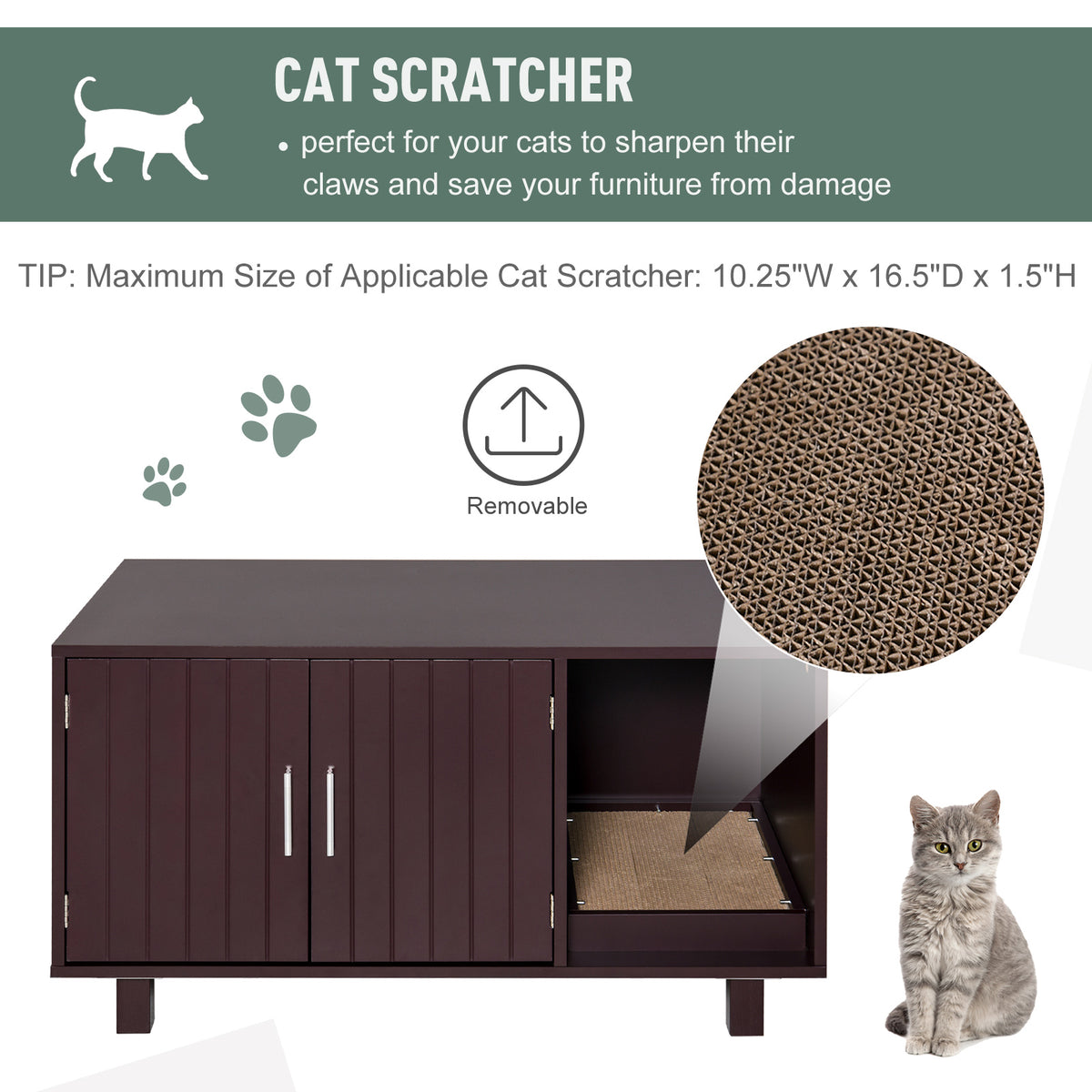 Hidden Cat Litter Box Enclosure End Table with Scratcher - Brown-Cats-DECOROLALA