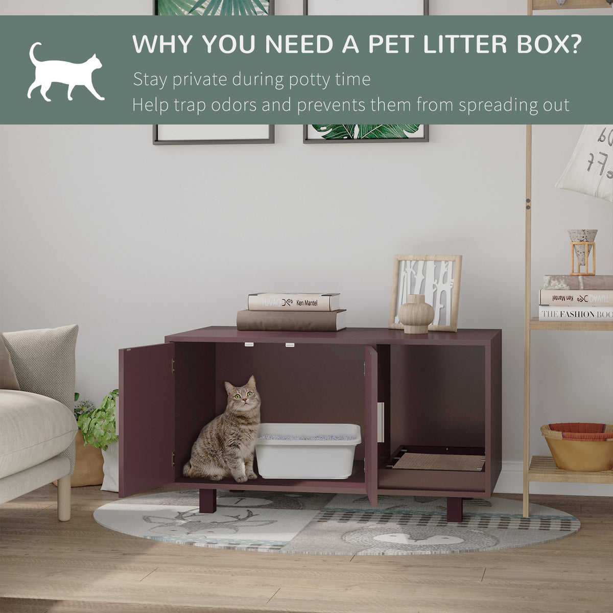 Hidden Cat Litter Box Enclosure End Table with Scratcher - Brown-Cats-DECOROLALA