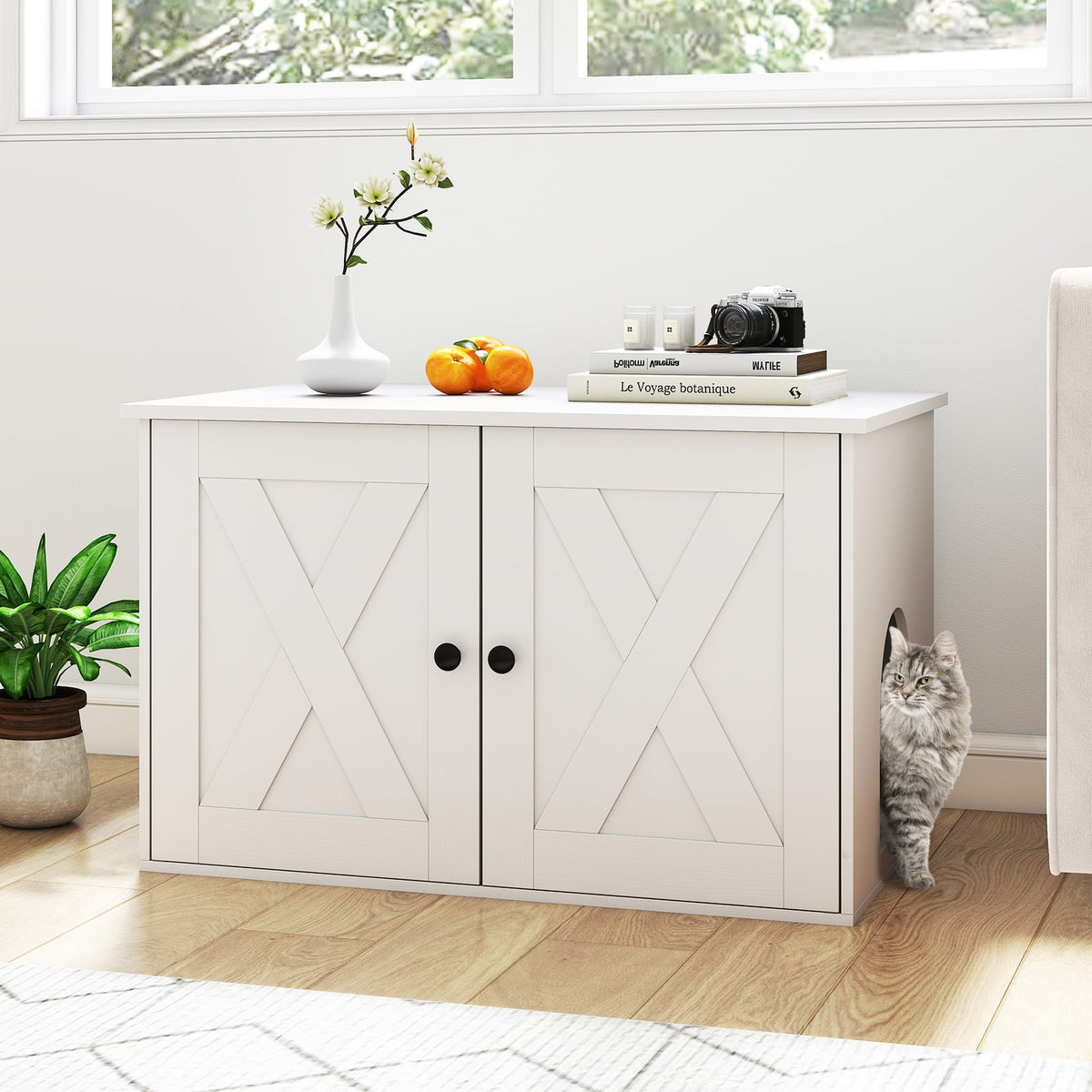 Hidden Cat Litter Box Enclosure Furniture with Divider-White-Cat Houses-DECOROLALA