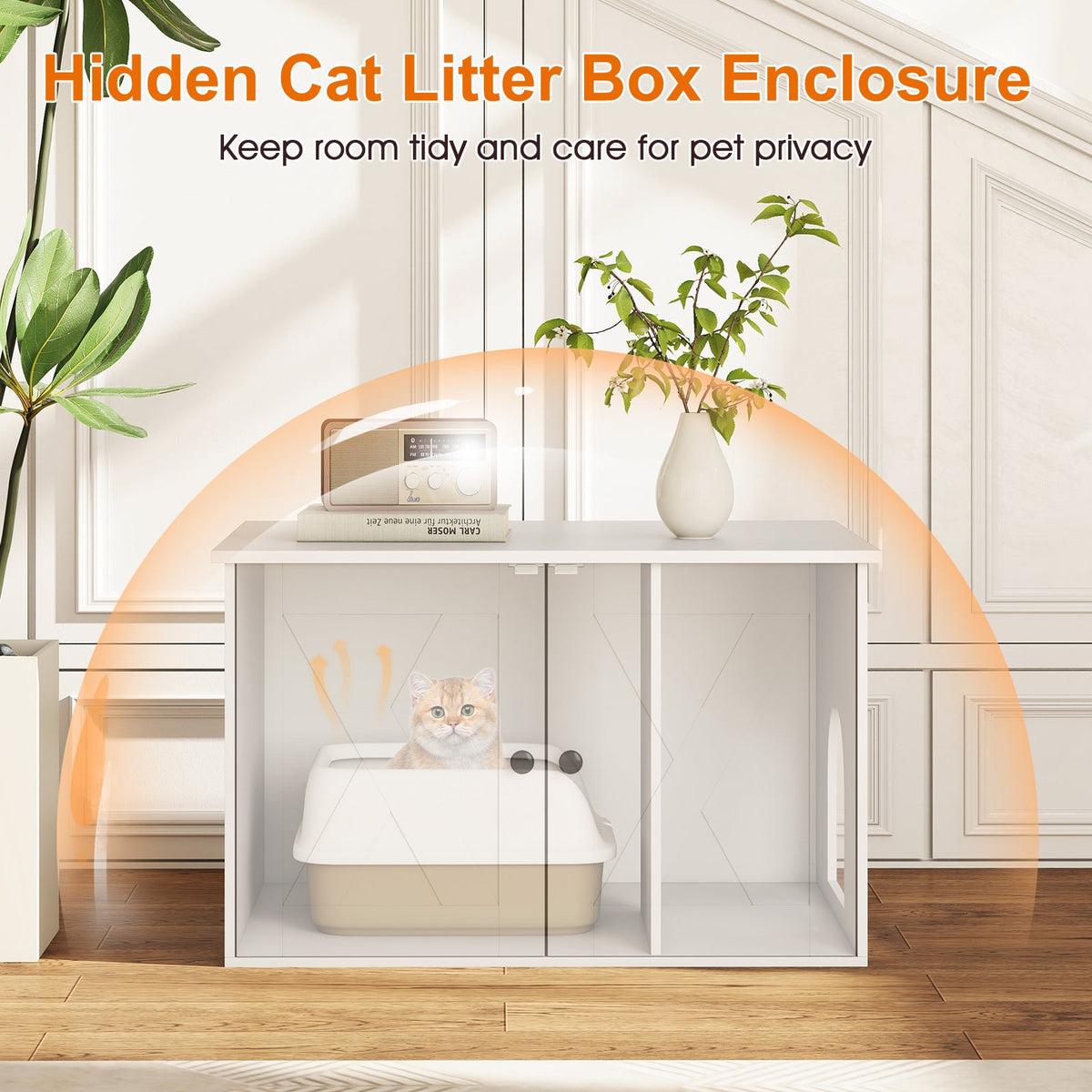 Hidden Cat Litter Box Enclosure Furniture with Divider-White-Cat Houses-DECOROLALA
