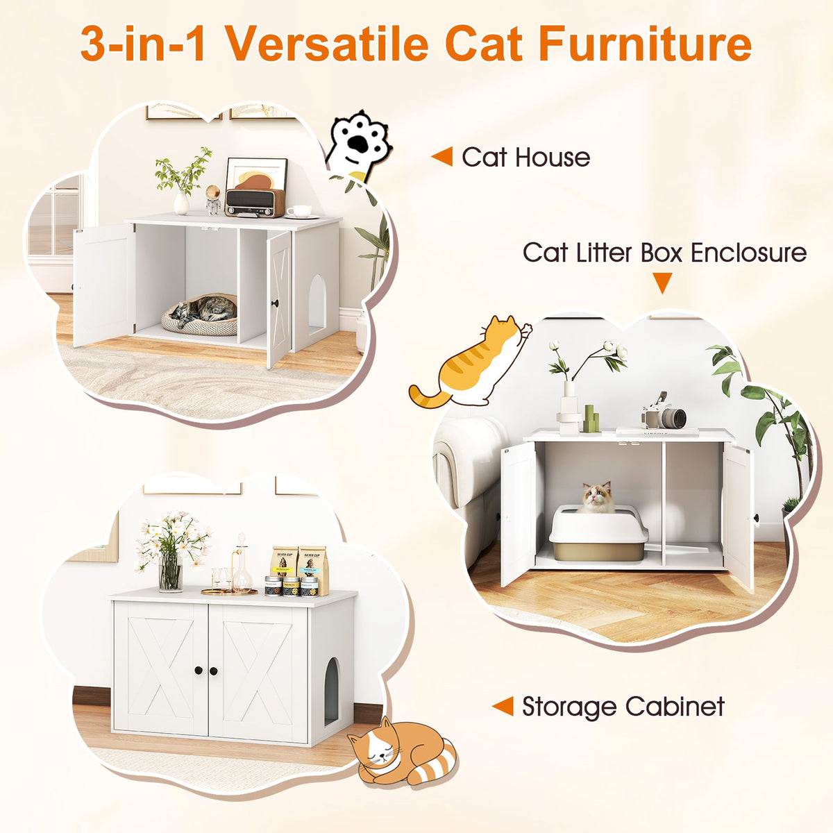 Hidden Cat Litter Box Enclosure Furniture with Divider-White-Cat Houses-DECOROLALA