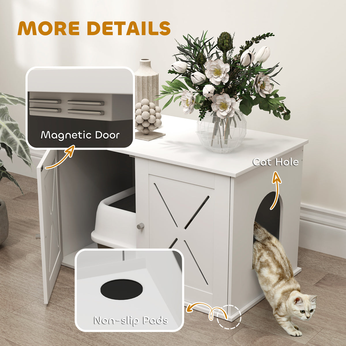 Hidden Cat Litter Box Enclosure Side Table - White 31.5" x 19"-Cats-DECOROLALA