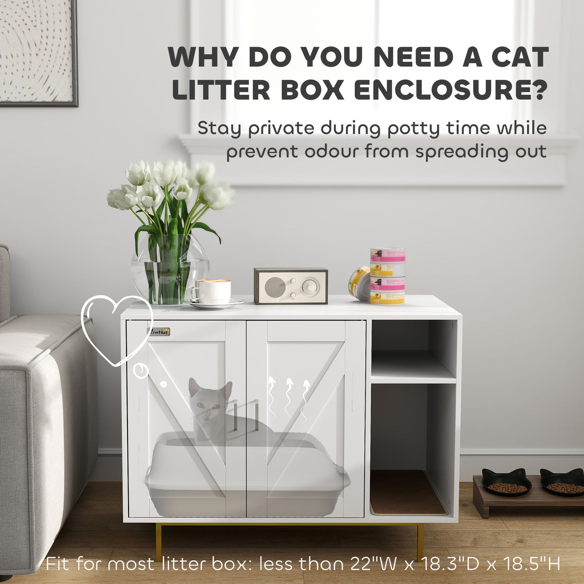 Hidden Cat Litter Box Enclosure - White Side Table with Storage-Cats-DECOROLALA