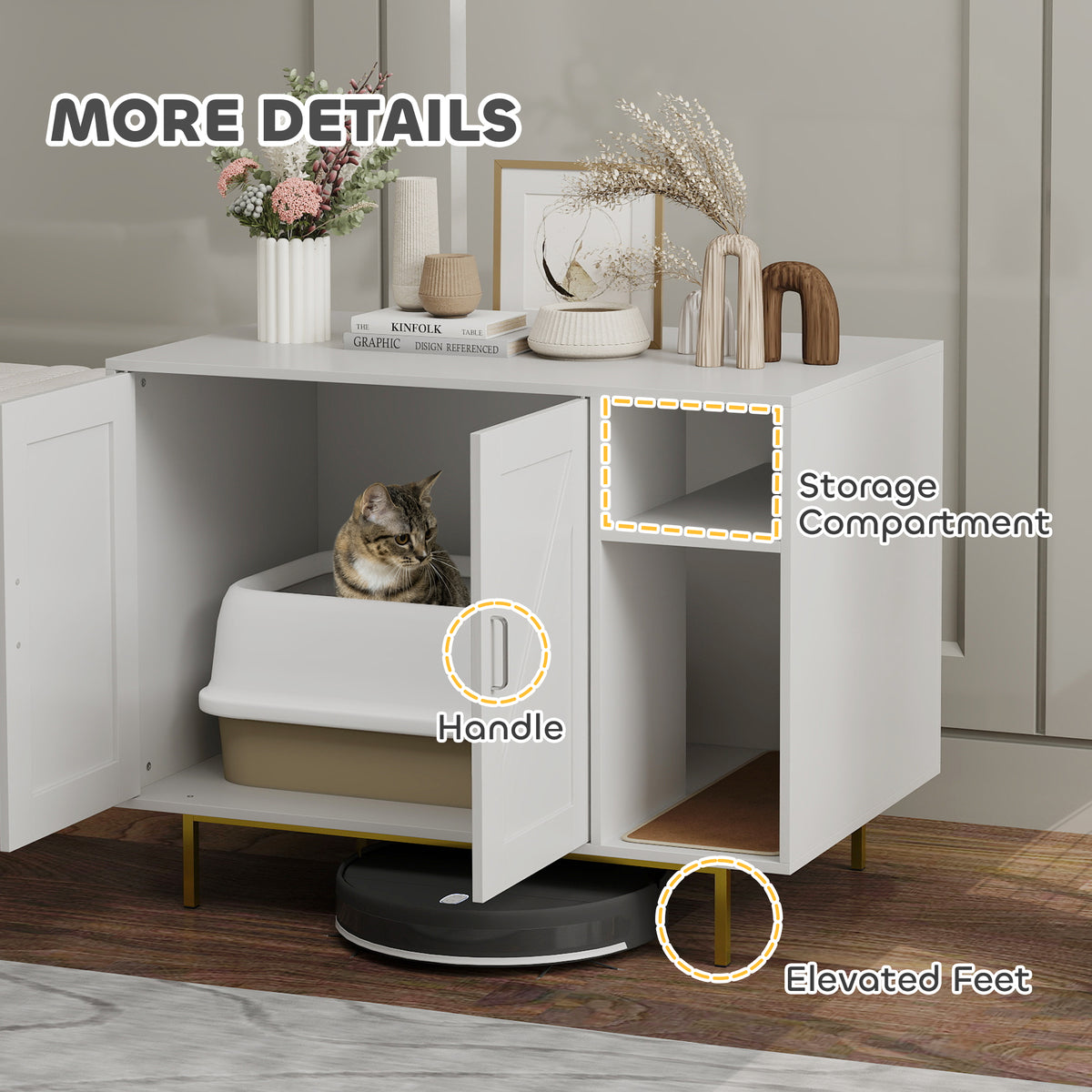 Hidden Cat Litter Box Enclosure - White Side Table with Storage-Cats-DECOROLALA