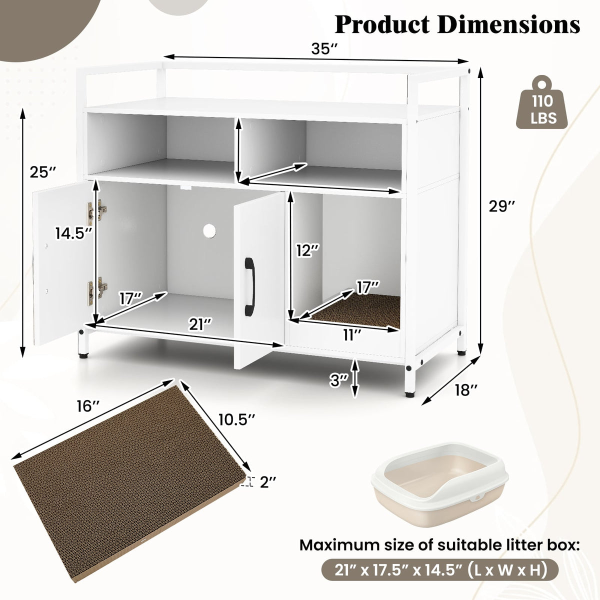Hidden Cat Washroom with Double Doors and Scratch Cardboard-Off White-Cat Houses-DECOROLALA