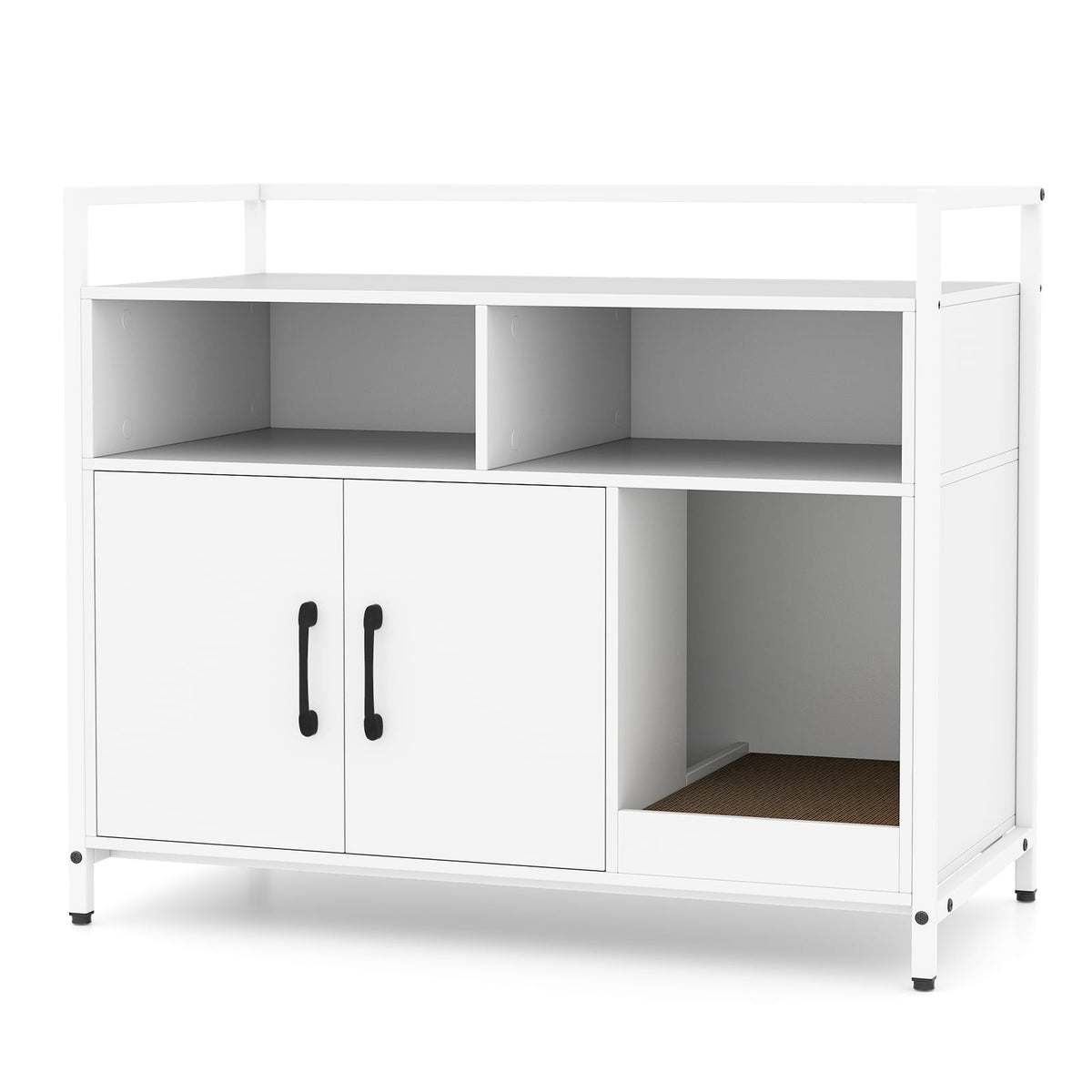 Hidden Cat Washroom with Double Doors and Scratch Cardboard-Off White-Cat Houses-DECOROLALA