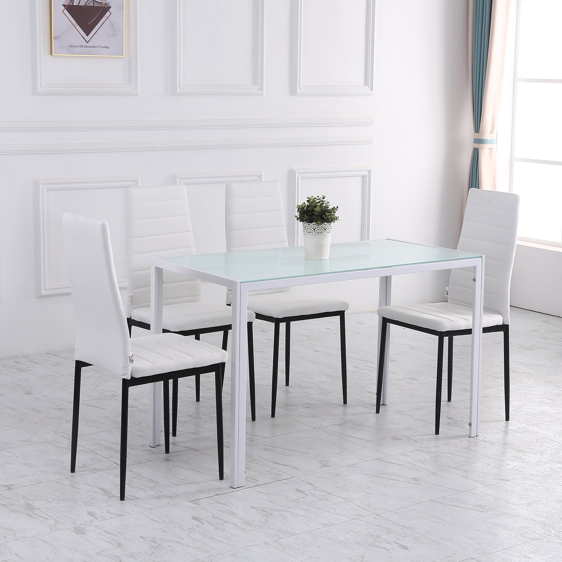 High Back Dining Chairs - Set of 4, White Linen Fabric Modern-Home Furnishings > Kitchen & Dining Furniture > Dining Chairs-DECOROLALA