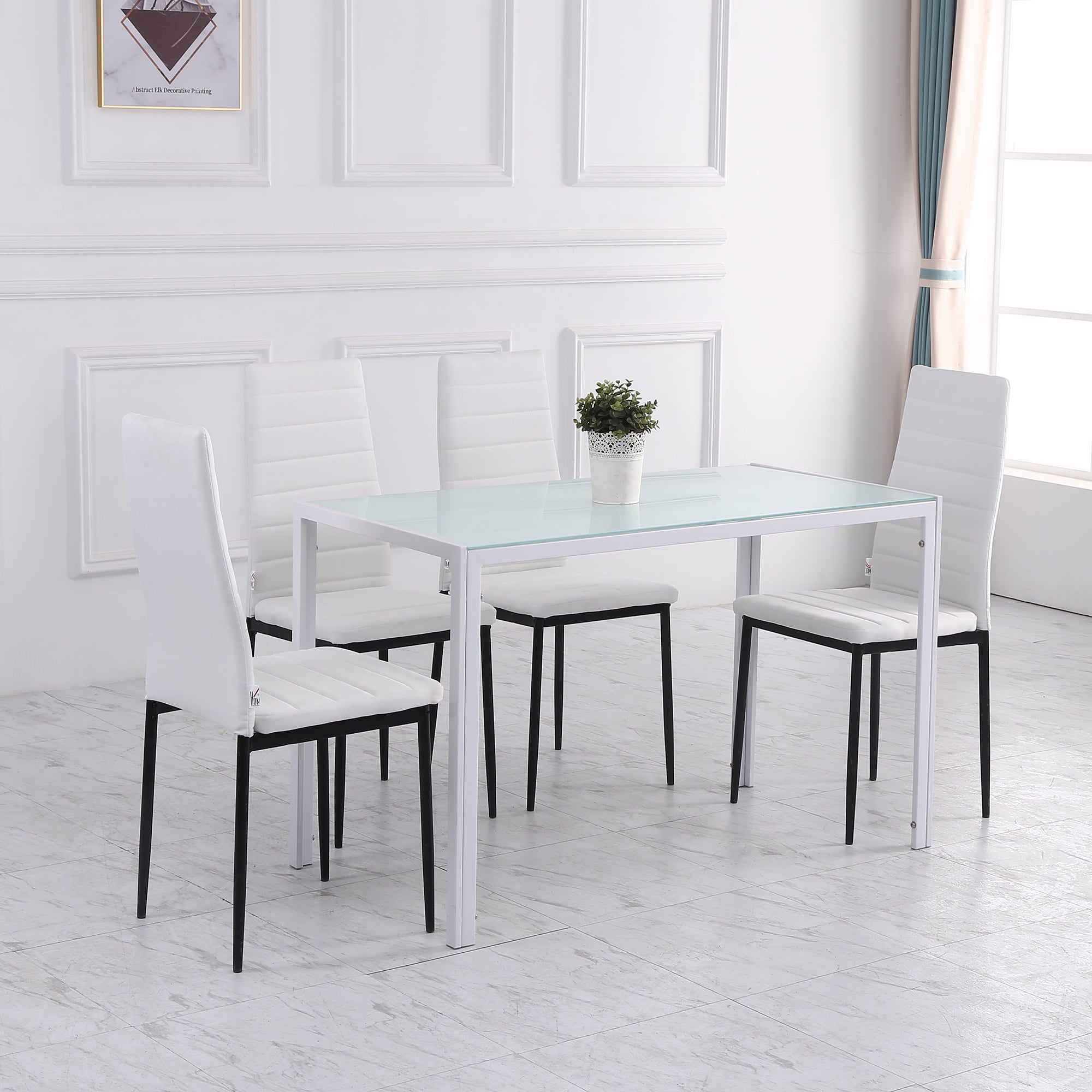 High Back Dining Chairs - Set of 4, White Linen Fabric Modern-Home Furnishings > Kitchen & Dining Furniture > Dining Chairs-DECOROLALA