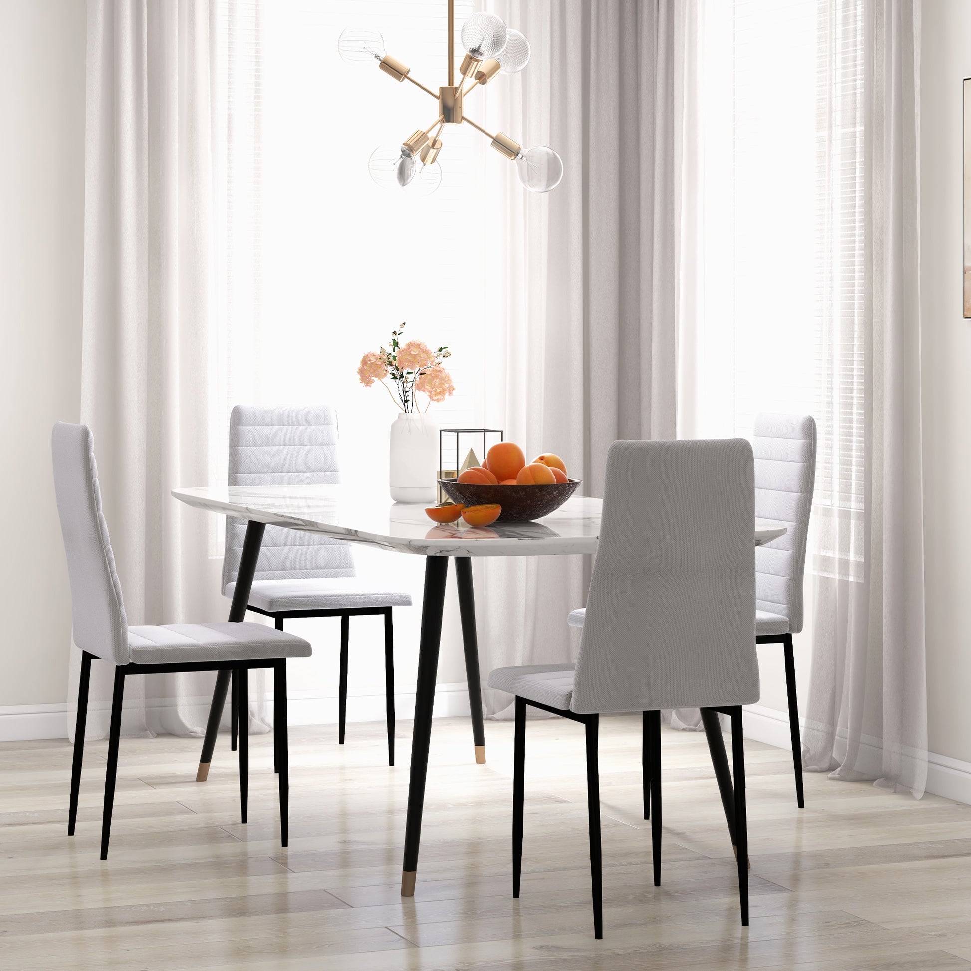 High Back Dining Chairs - Set of 4, White Linen Fabric Modern-Home Furnishings > Kitchen & Dining Furniture > Dining Chairs-DECOROLALA