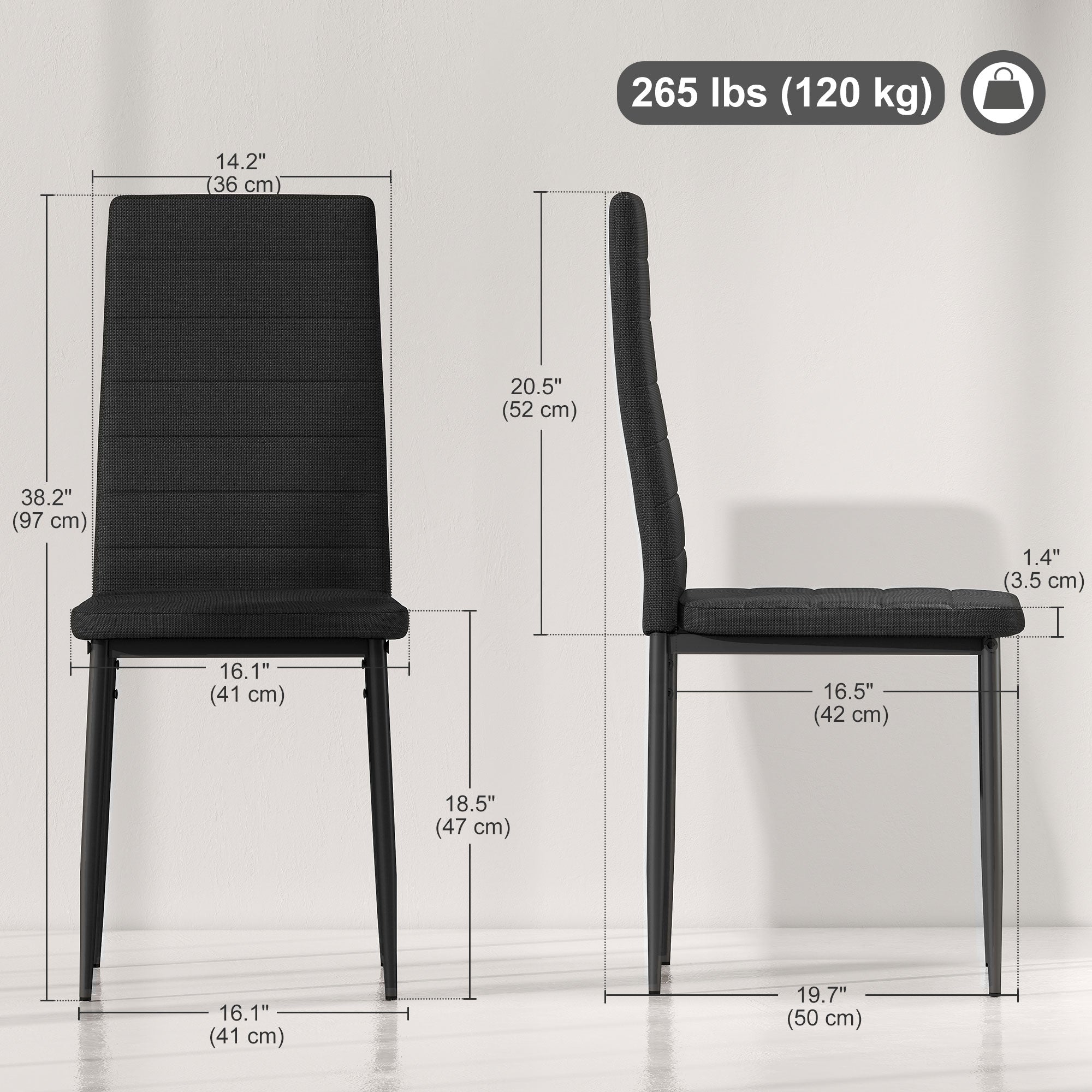 High Back Dining Chairs Set of 6 Black Linen-DECOROLALA