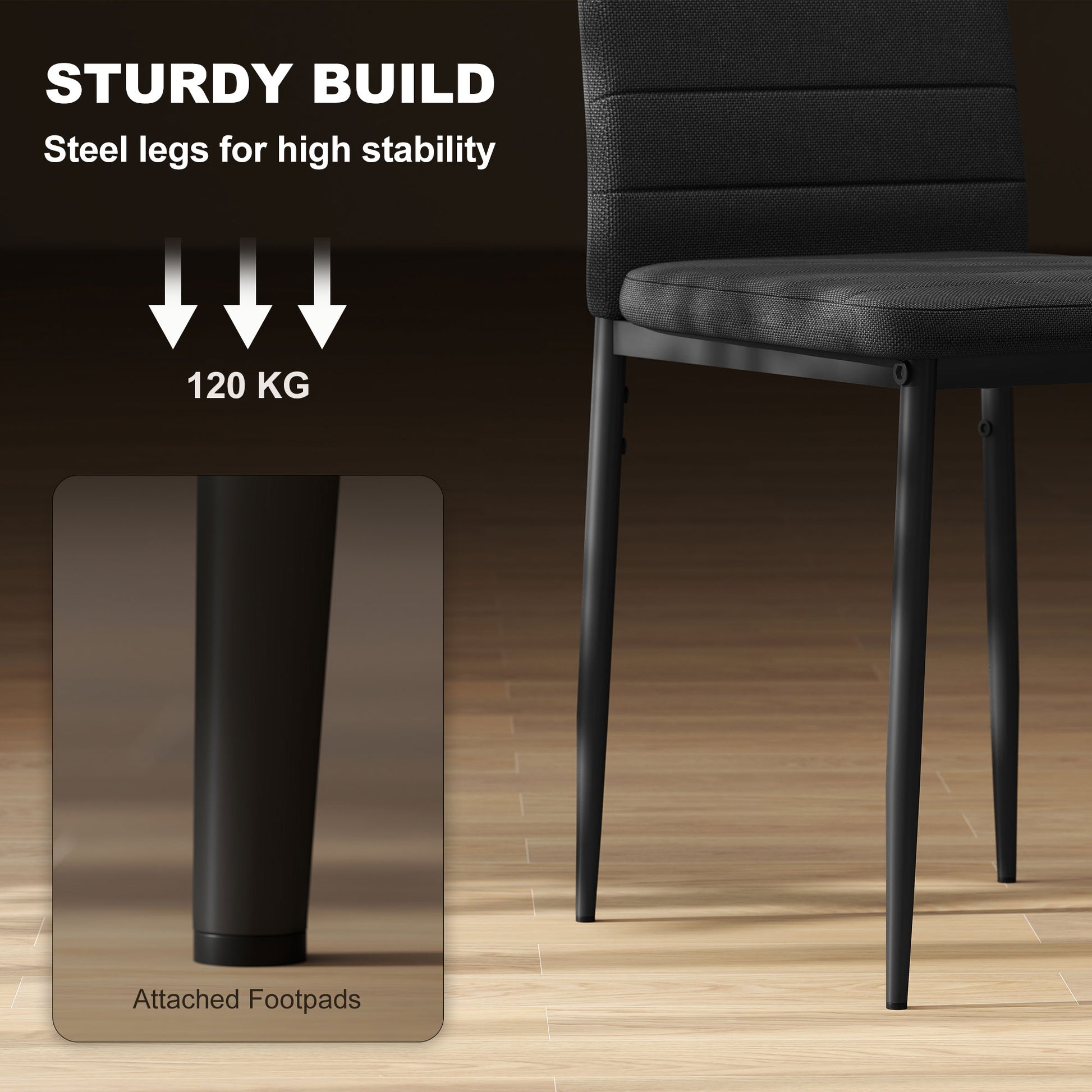 High Back Dining Chairs Set of 6 Black Linen-DECOROLALA