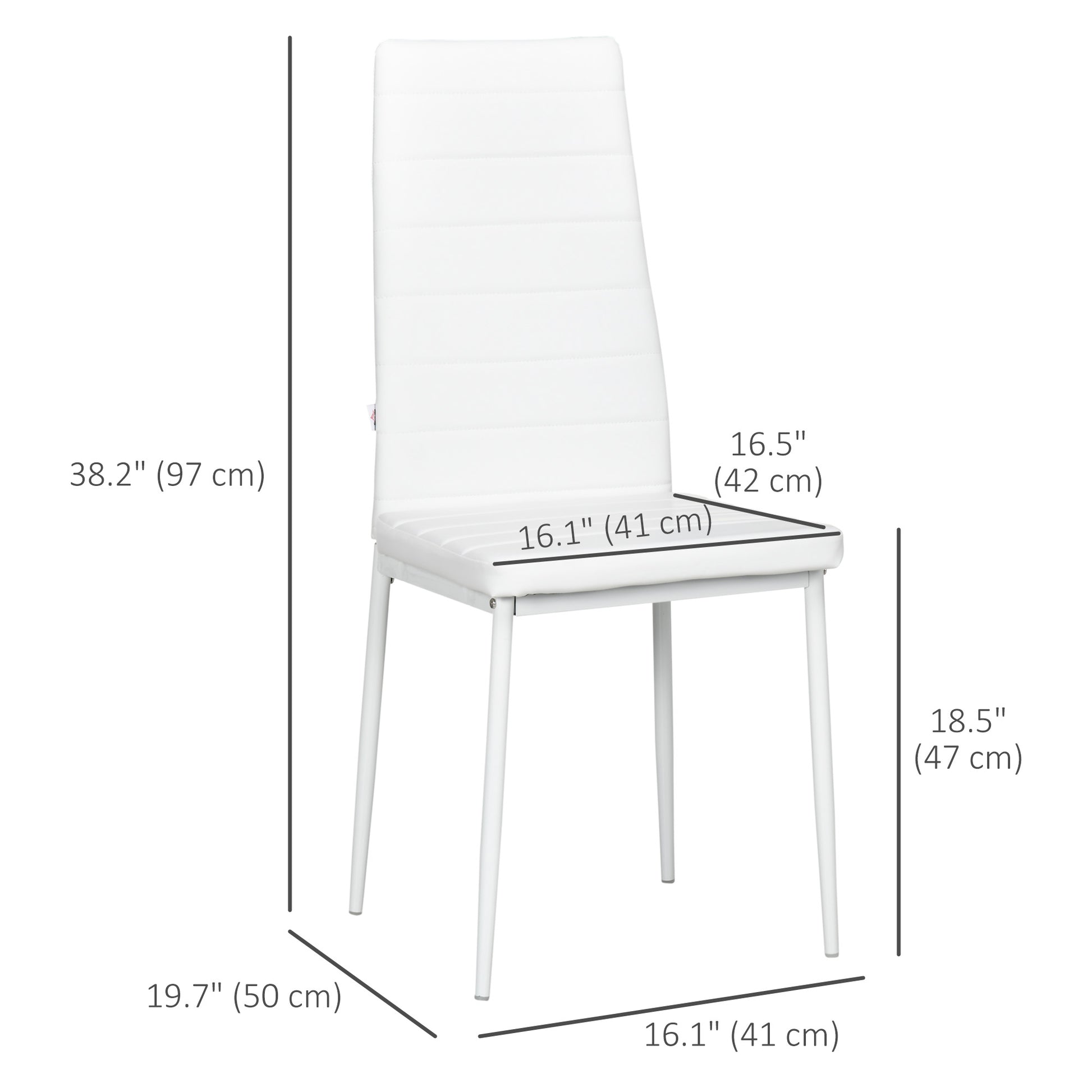 High Back Dining Chairs, Set of 6, Modern PU Leather, Metal Legs, White-DECOROLALA