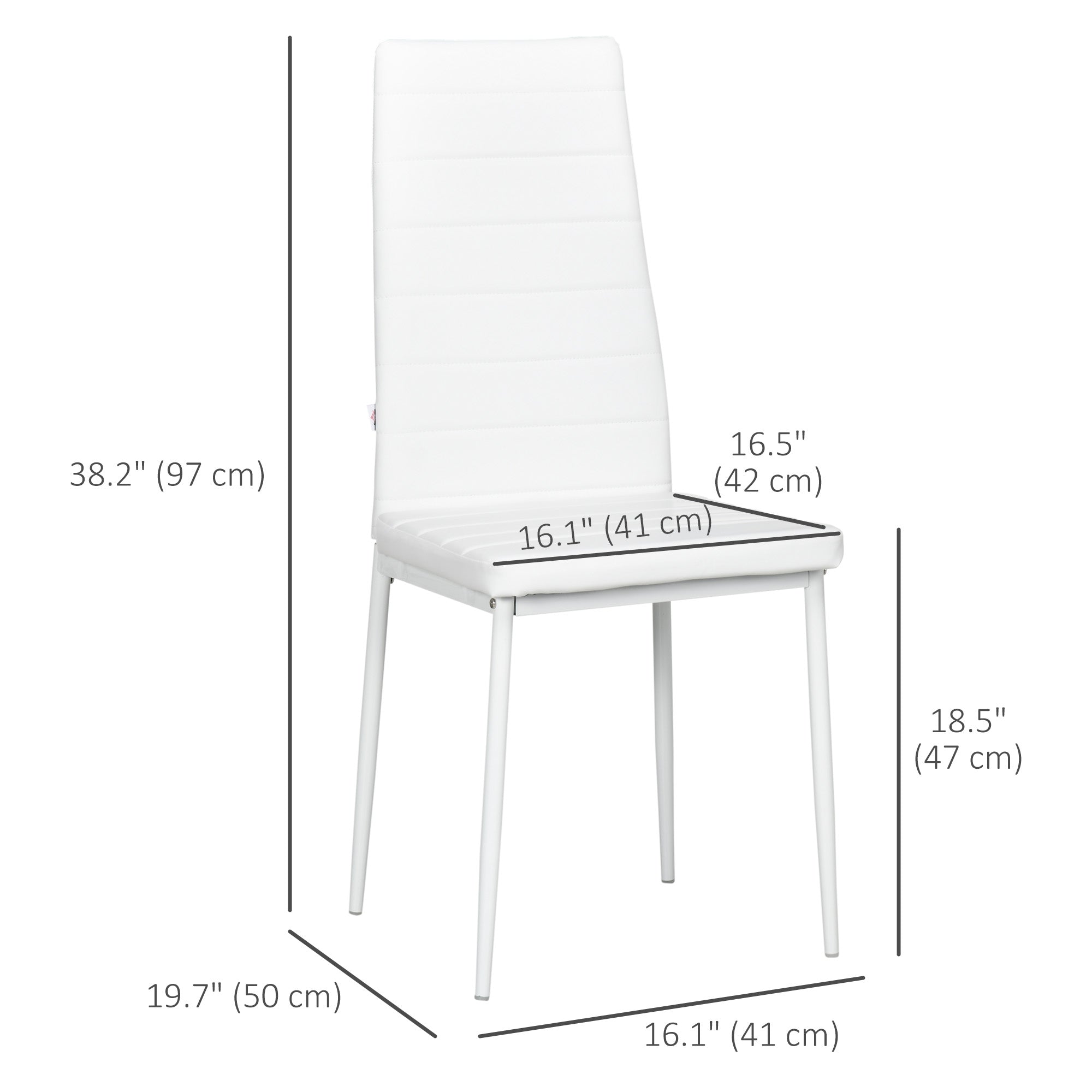 High Back Dining Chairs, Set of 6, Modern PU Leather, Metal Legs, White-DECOROLALA