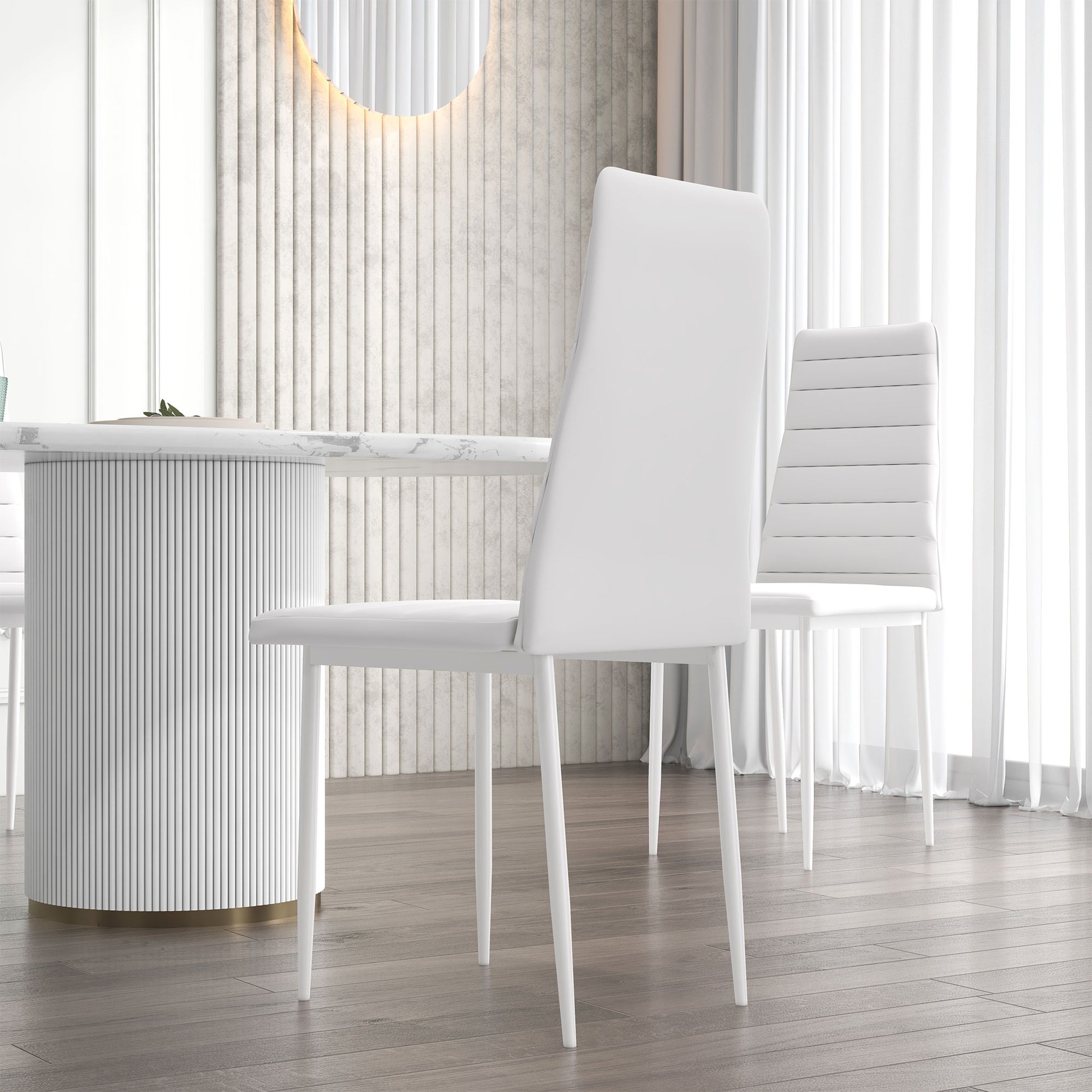 High Back Dining Chairs, Set of 6, Modern PU Leather, Metal Legs, White-DECOROLALA