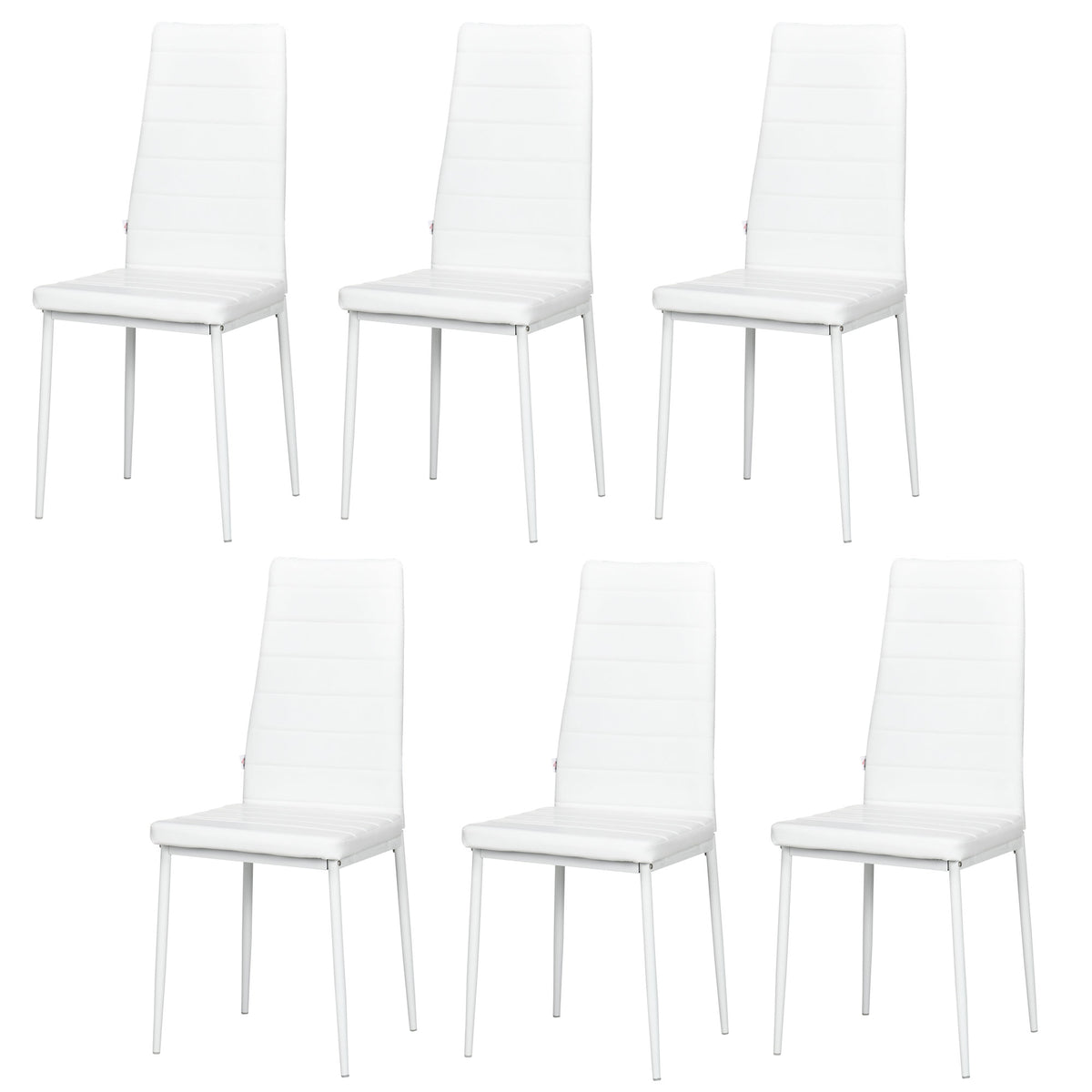 High Back Dining Chairs, Set of 6, Modern PU Leather, Metal Legs, White-Dining Chairs-DECOROLALA