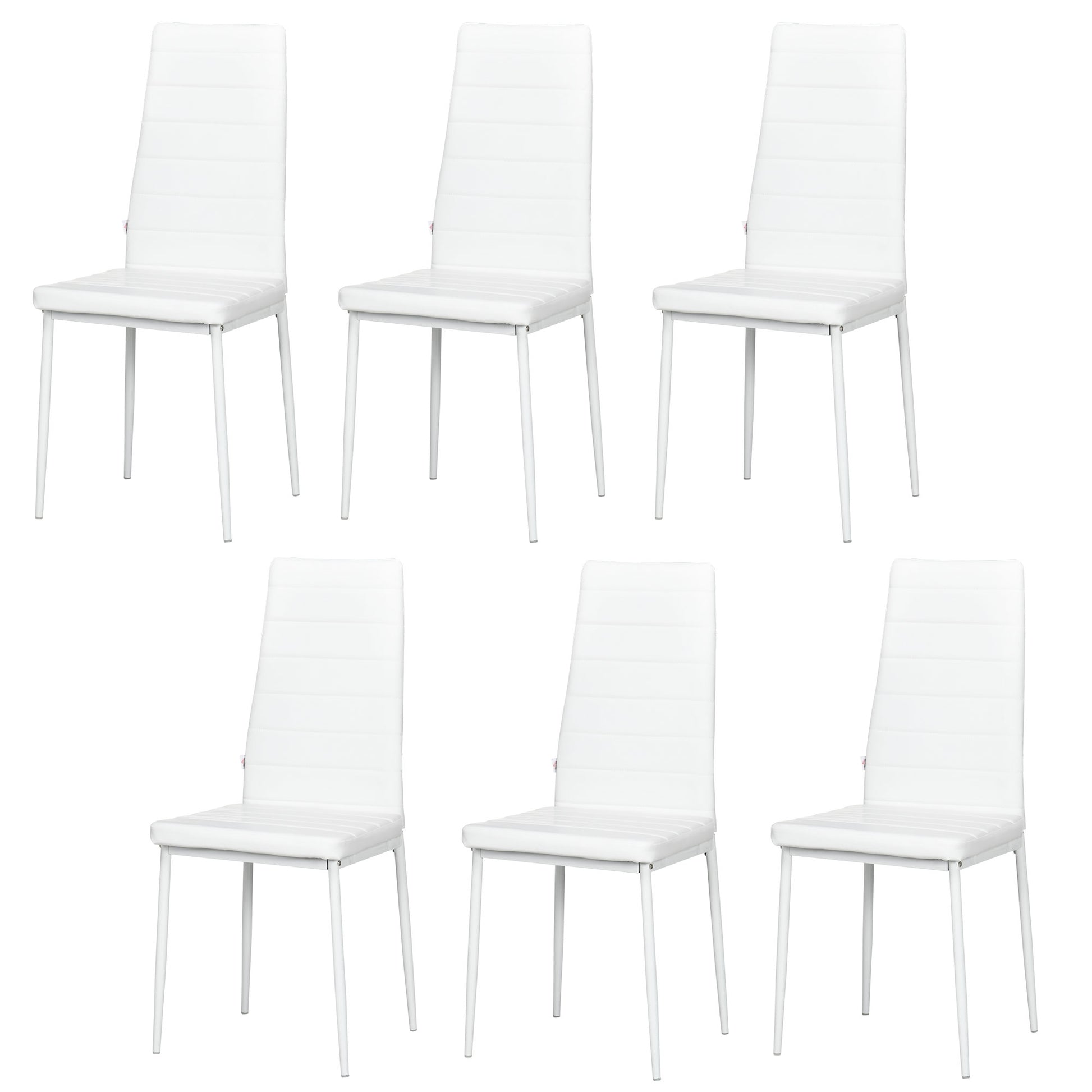 High Back Dining Chairs, Set of 6, Modern PU Leather, Metal Legs, White-DECOROLALA