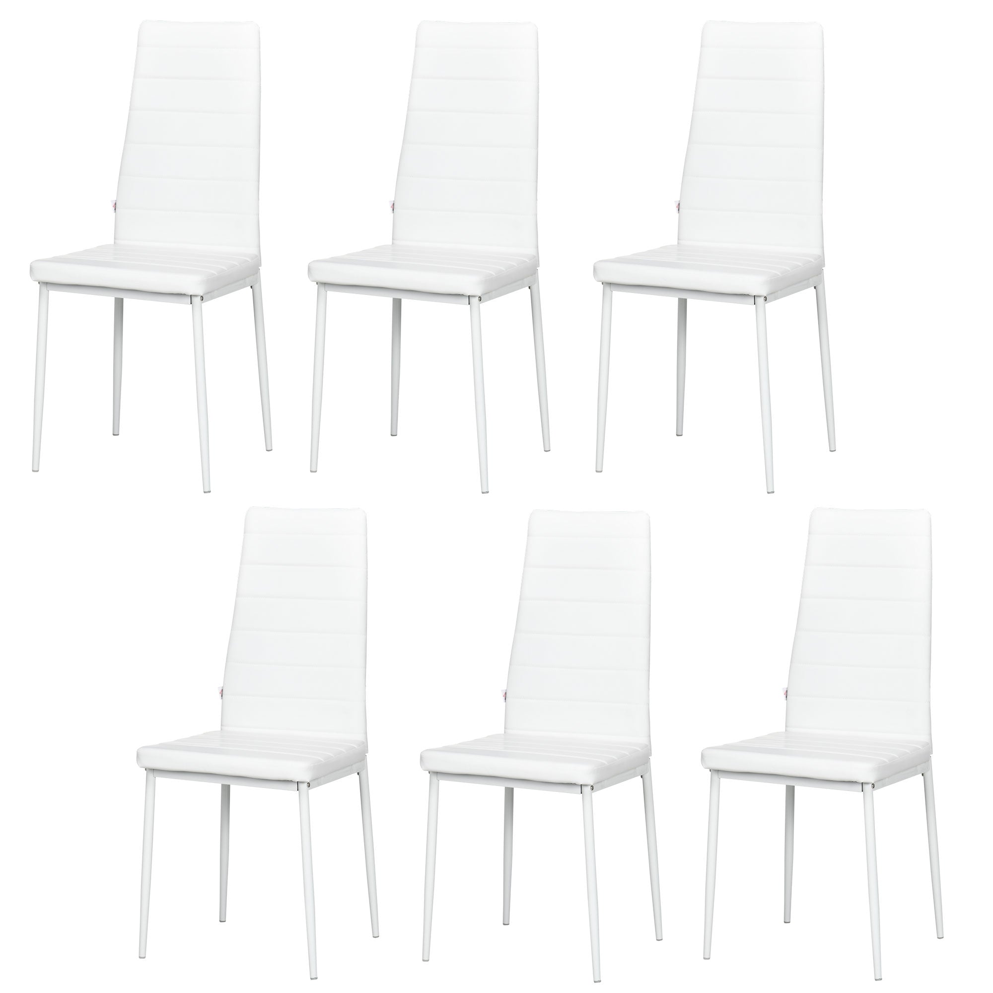 High Back Dining Chairs, Set of 6, Modern PU Leather, Metal Legs, White-DECOROLALA