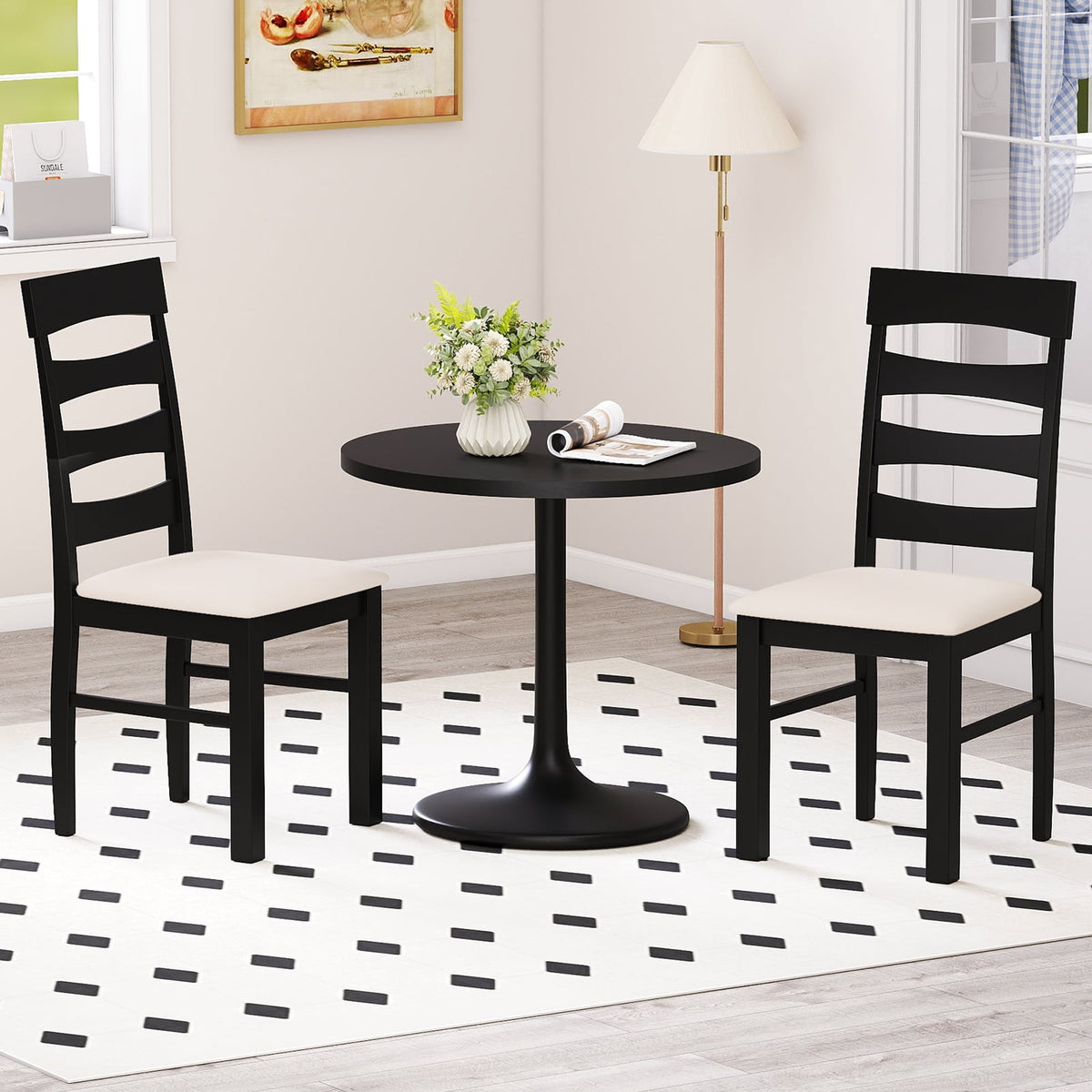 High Back Dining Room Chairs Set of 2 with Padded Seat-Black-Dining Chairs-DECOROLALA