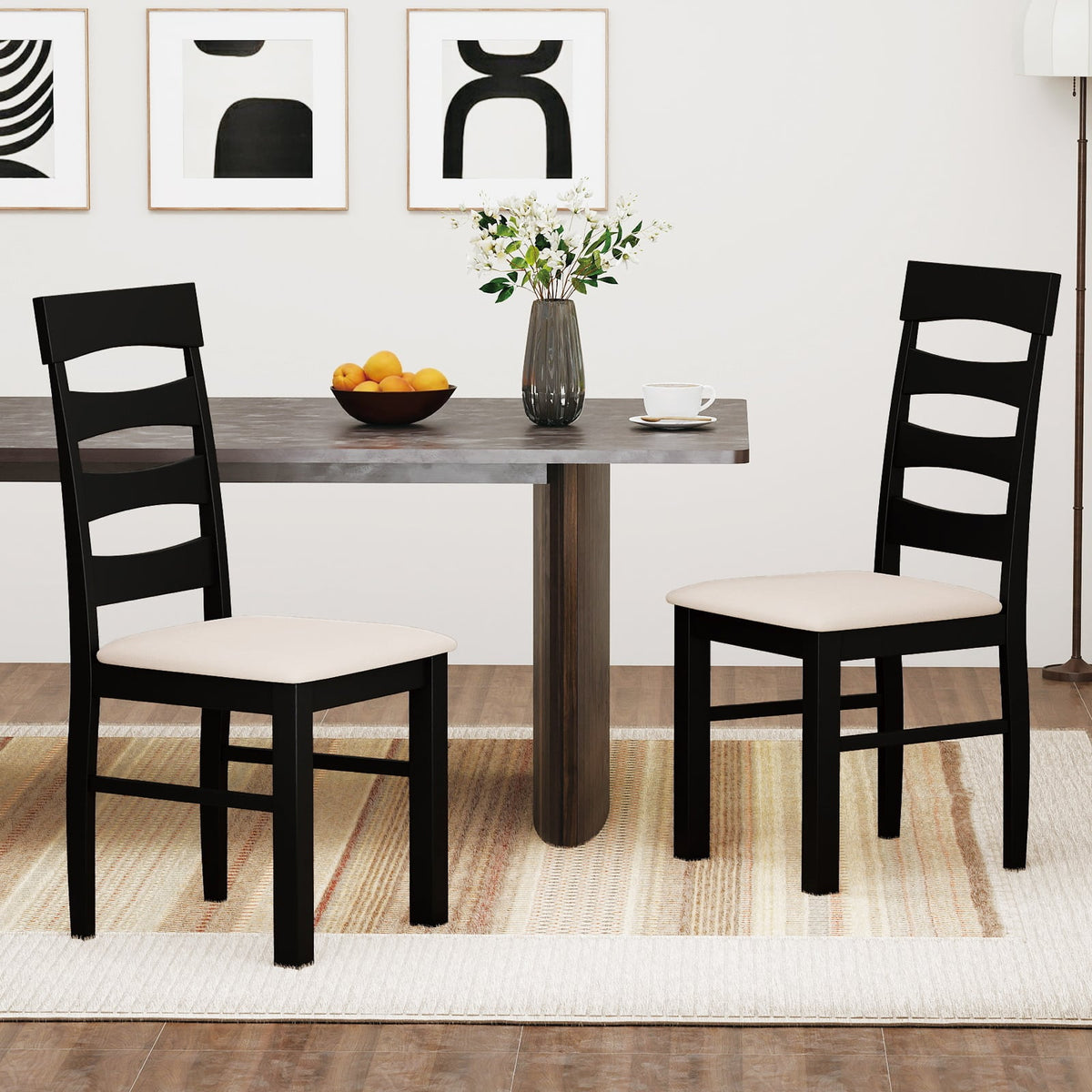 High Back Dining Room Chairs Set of 2 with Padded Seat-Black-Dining Chairs-DECOROLALA