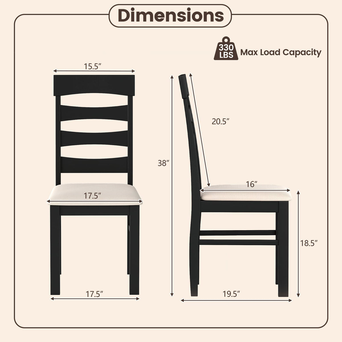 High Back Dining Room Chairs Set of 2 with Padded Seat-Black-Dining Chairs-DECOROLALA