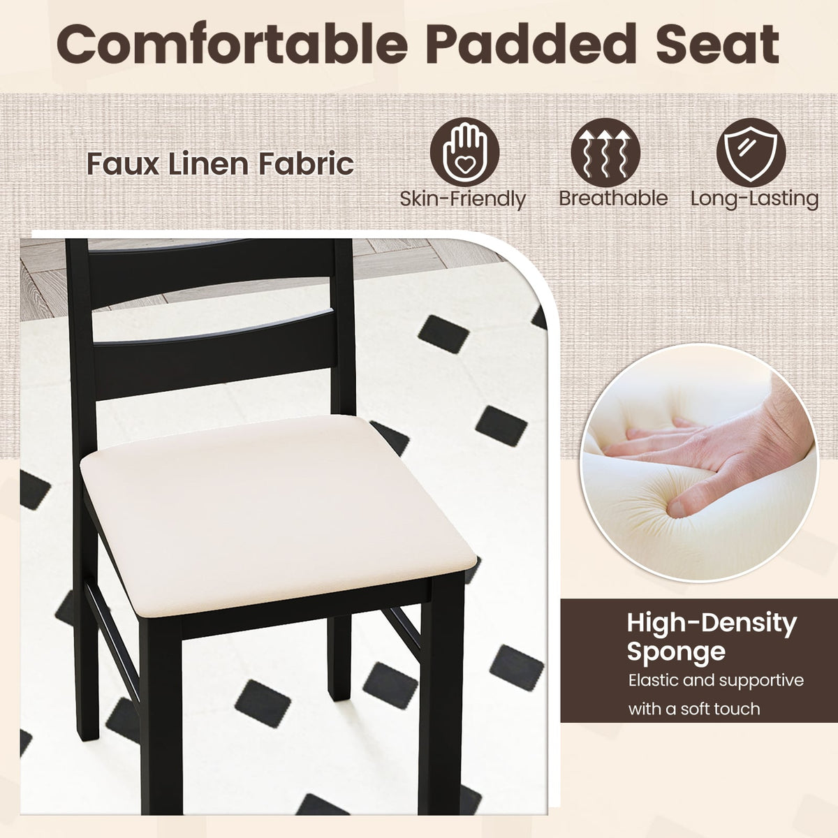 High Back Dining Room Chairs Set of 2 with Padded Seat-Black-Dining Chairs-DECOROLALA