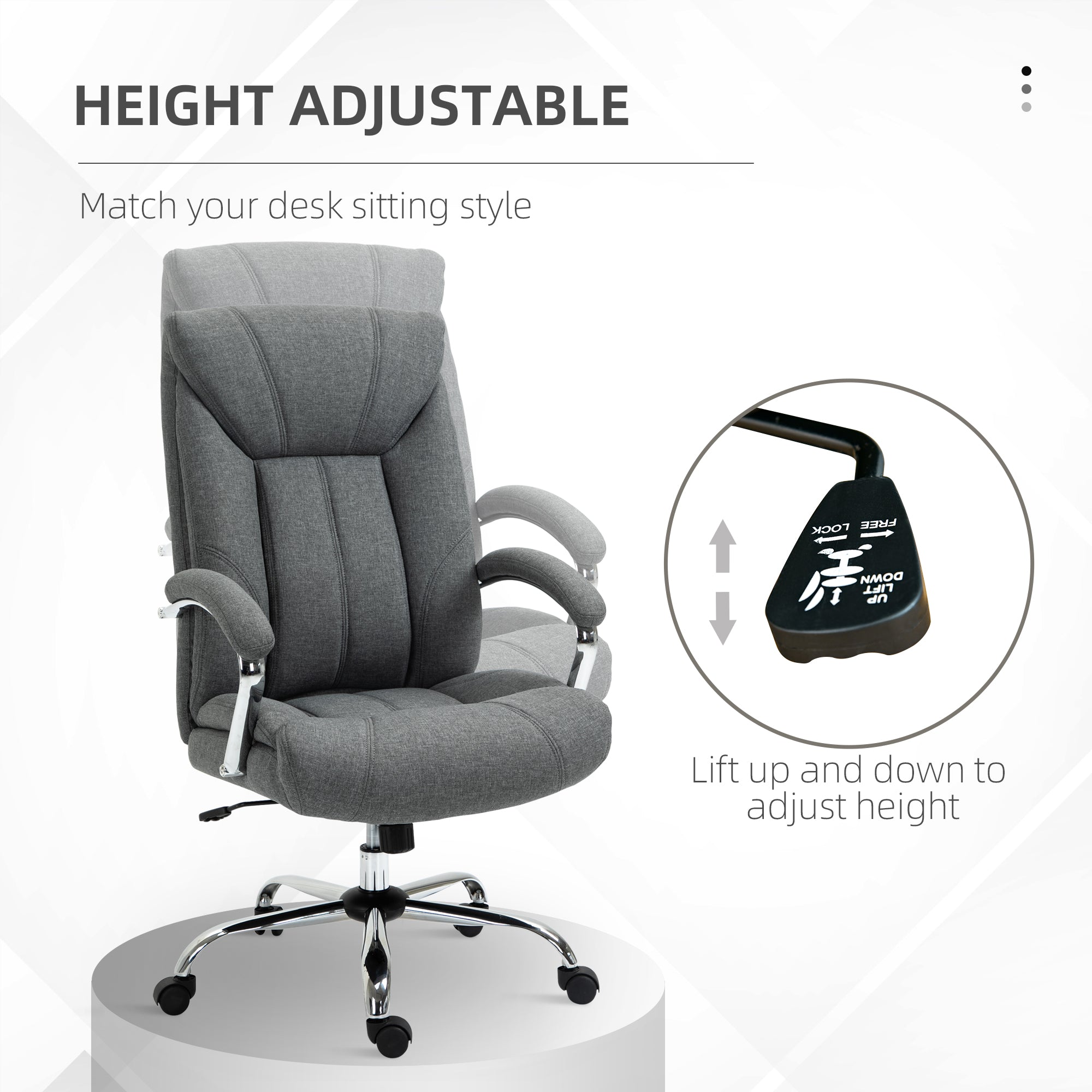 High Back Ergonomic Linen Office Chair - Grey-Office Products > Office Furniture > Office Chairs > Executive & Manager Chairs-DECOROLALA