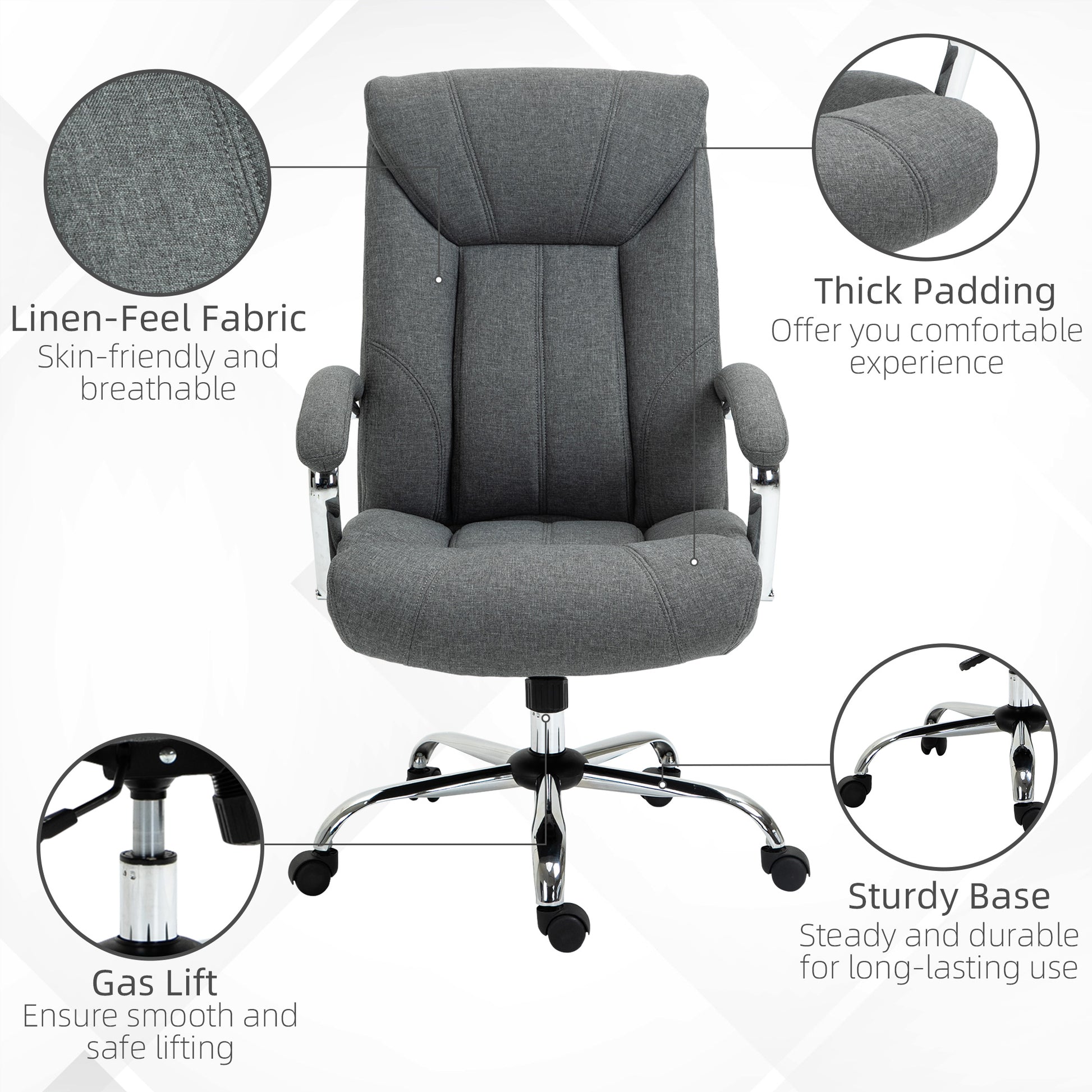 High Back Ergonomic Linen Office Chair - Grey-Office Products > Office Furniture > Office Chairs > Executive & Manager Chairs-DECOROLALA