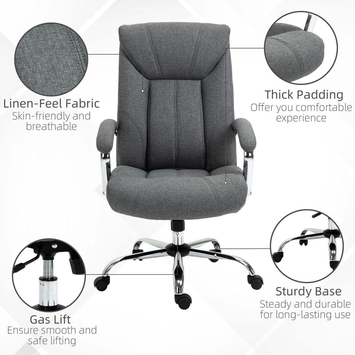 High Back Ergonomic Linen Office Chair - Grey-Office Products > Office Furniture > Office Chairs > Executive & Manager Chairs-DECOROLALA