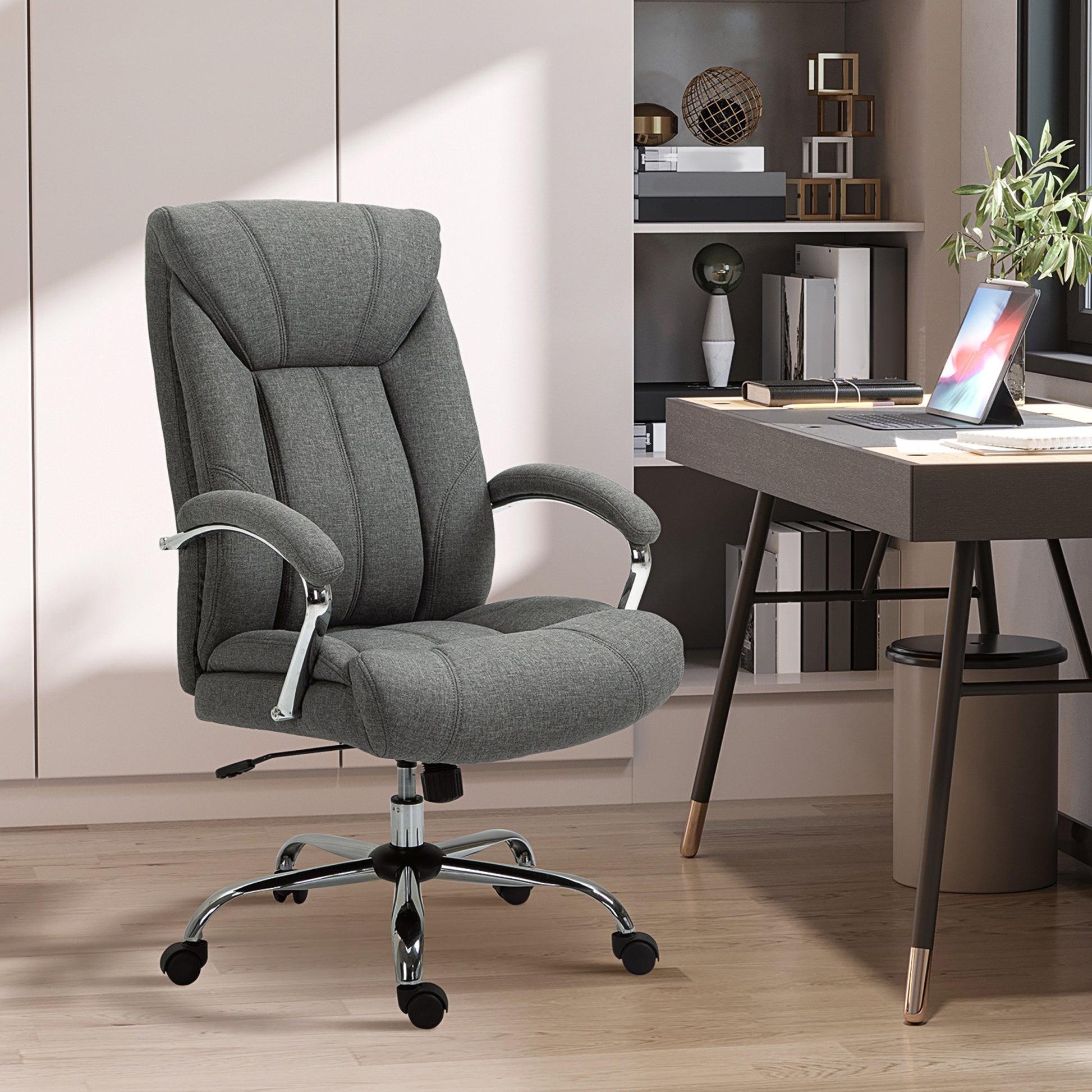 High Back Ergonomic Linen Office Chair - Grey-Office Products > Office Furniture > Office Chairs > Executive & Manager Chairs-DECOROLALA
