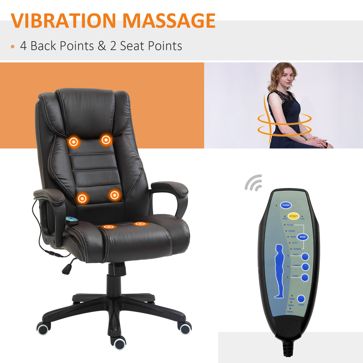 High Back Executive Massage Office Chair - Brown PU Leather-Office Products > Office Furniture > Office Chairs > Massage Chairs-DECOROLALA
